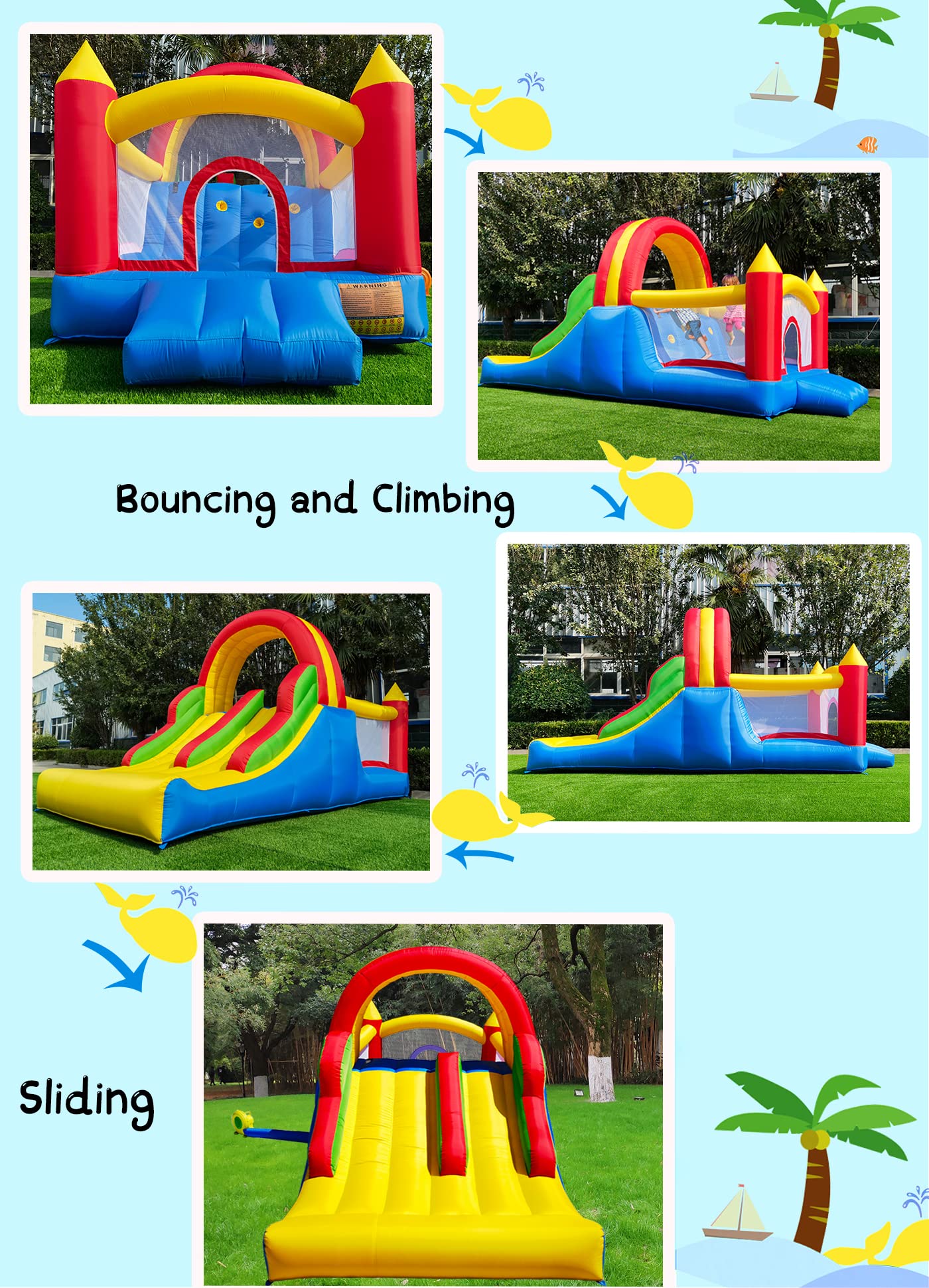 Inflatable Bounce House with Racing Slides and Climbing Wall