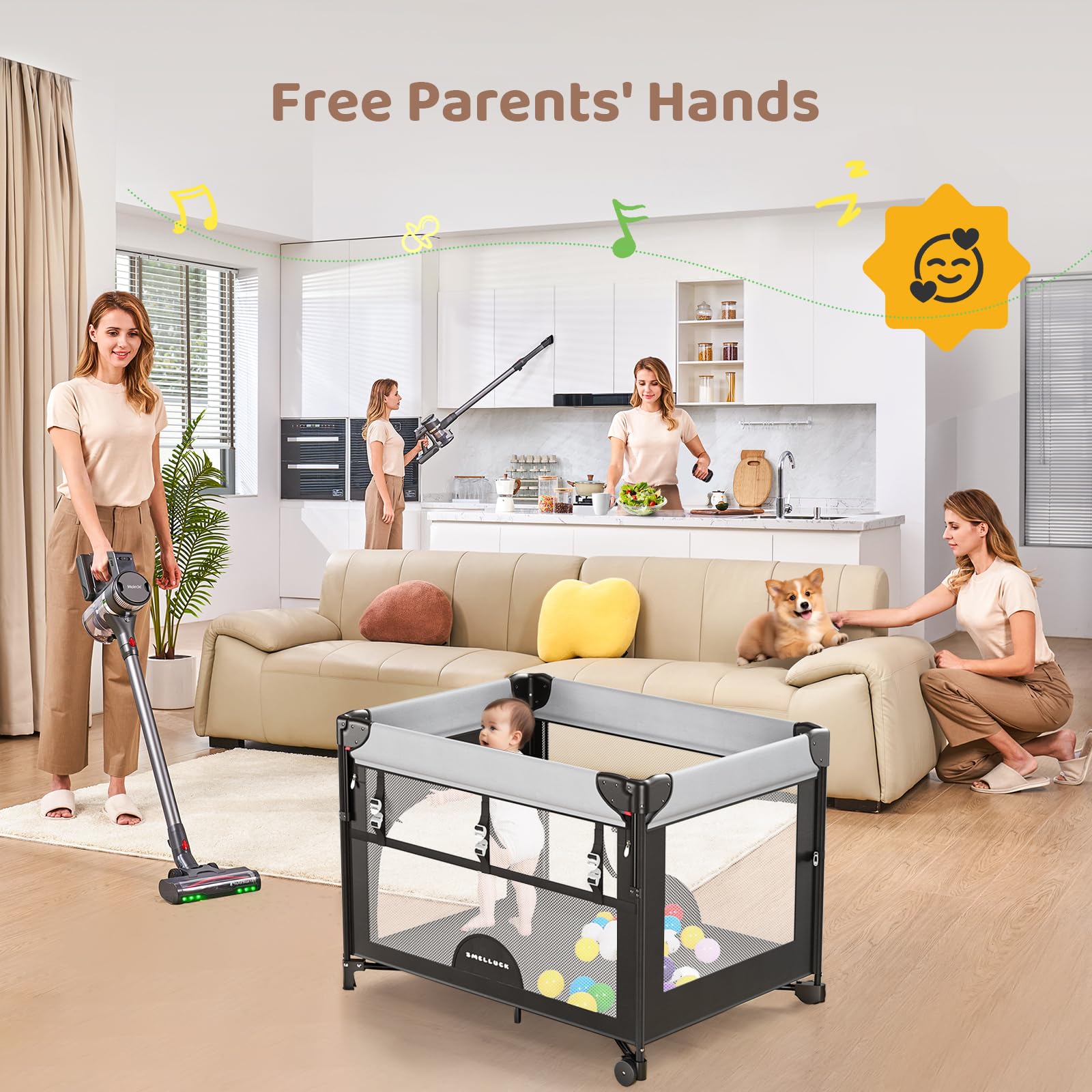 5-in-1 Pack and Play with Bassinet & Bedside Sleeper - Grey