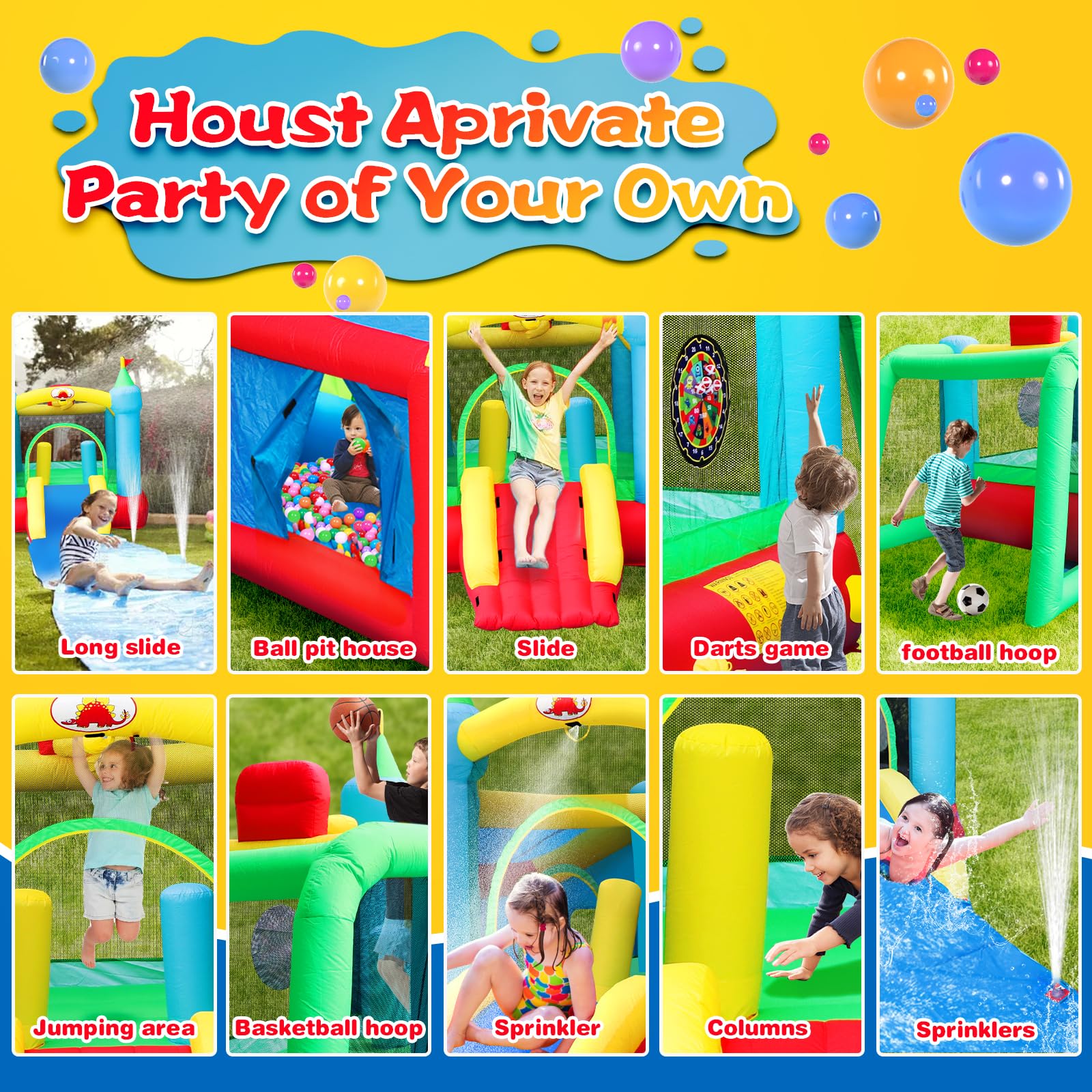 Inflatable Bounce House with Water Slide and Ball Pit