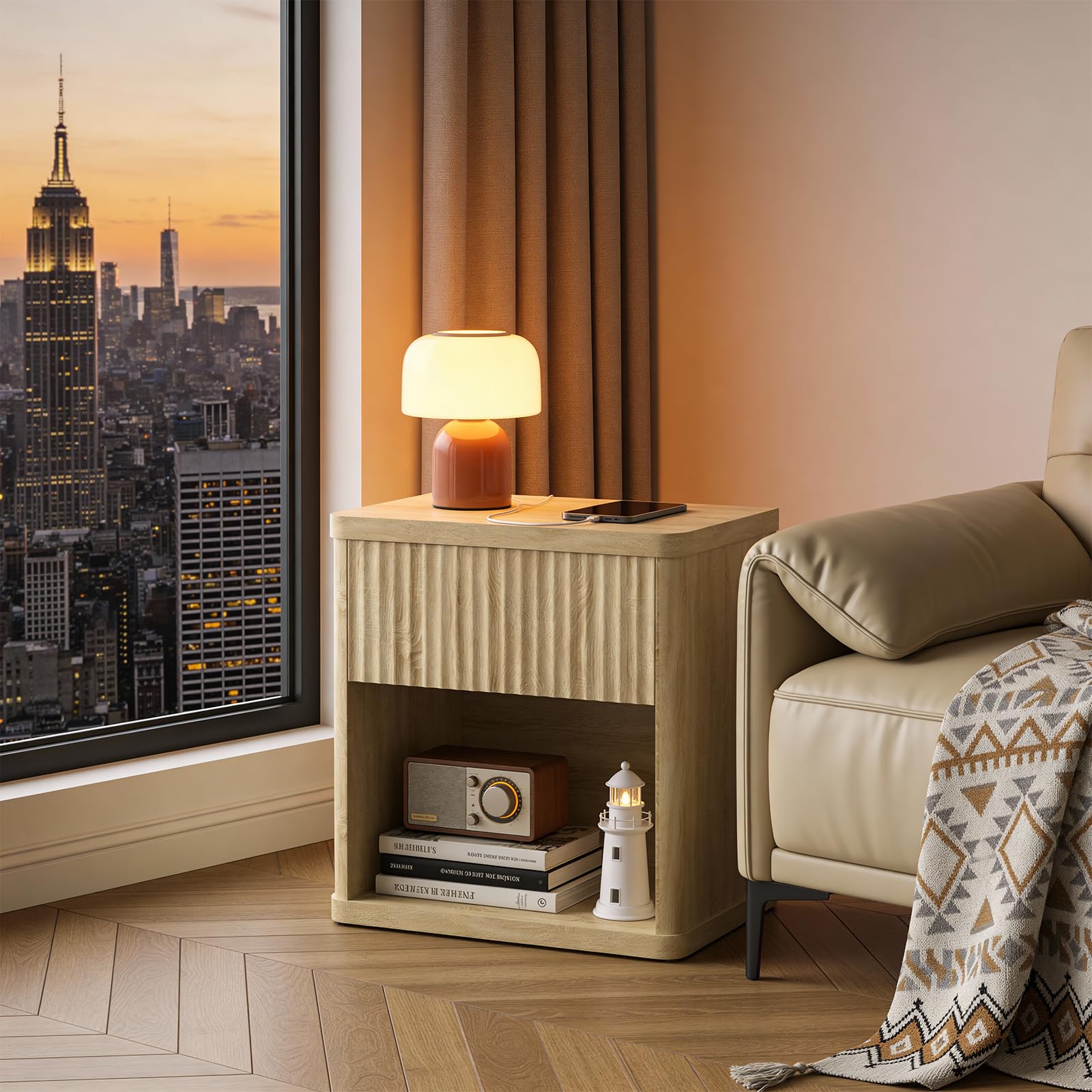 Large Modern Nightstand with Drawer Storage