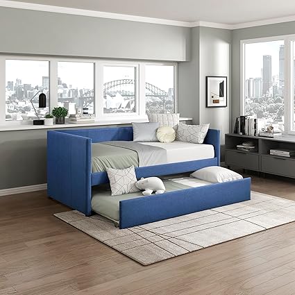 Upholstered Daybed with Trundle, Textured Fabric