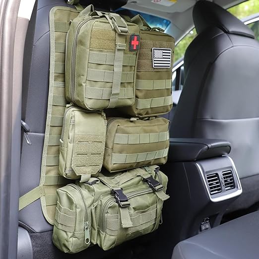 Tactical Car Seat Back Organizer Hanger Bag with 5 Detachable Molle Pouch