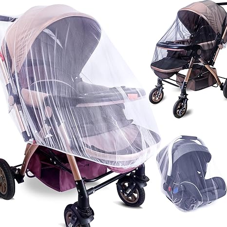 Baby Stroller Mosquito Net (2 Pack) - Durable Mesh Protection for Bassinets