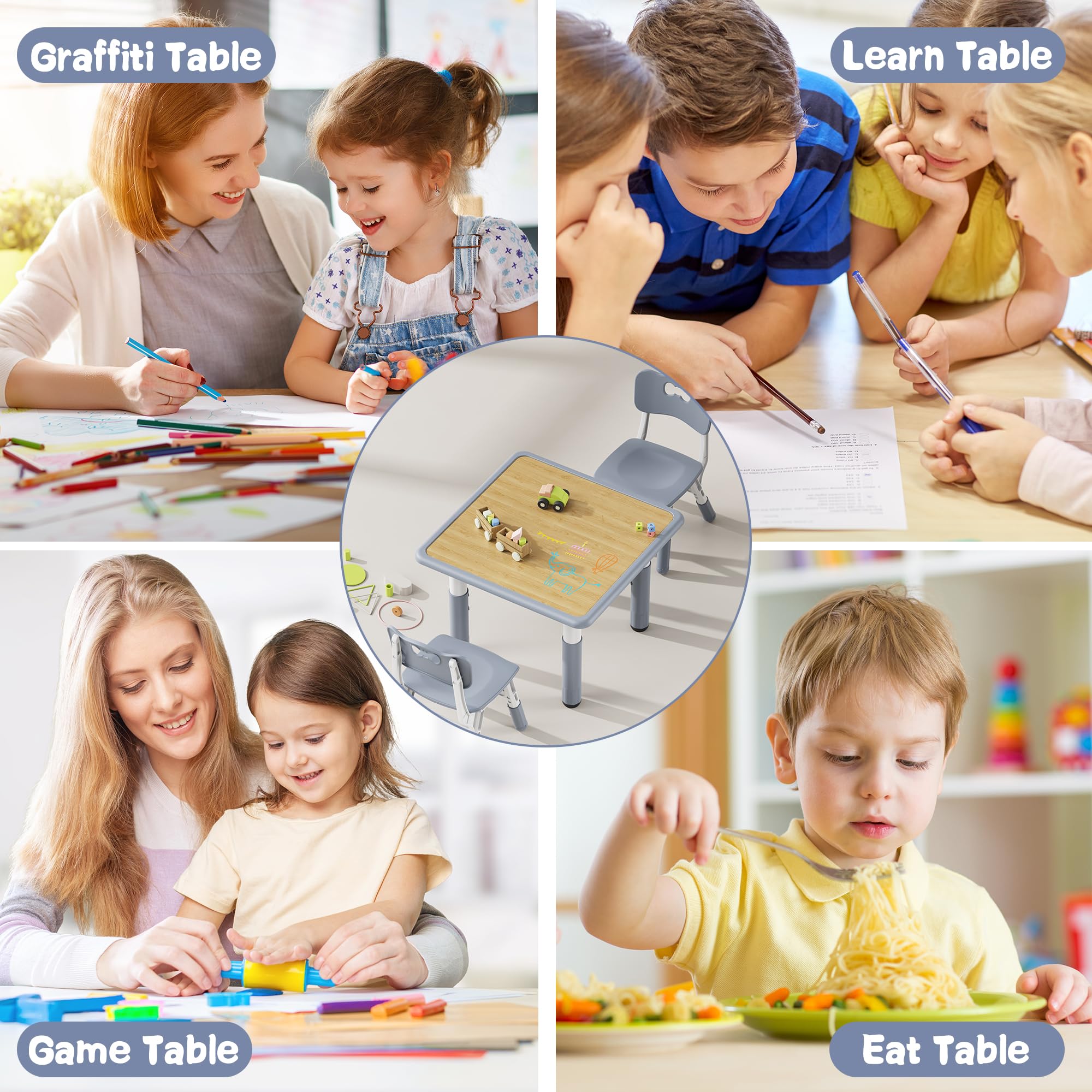Height Adjustable Kids Table and 2 Chairs Set