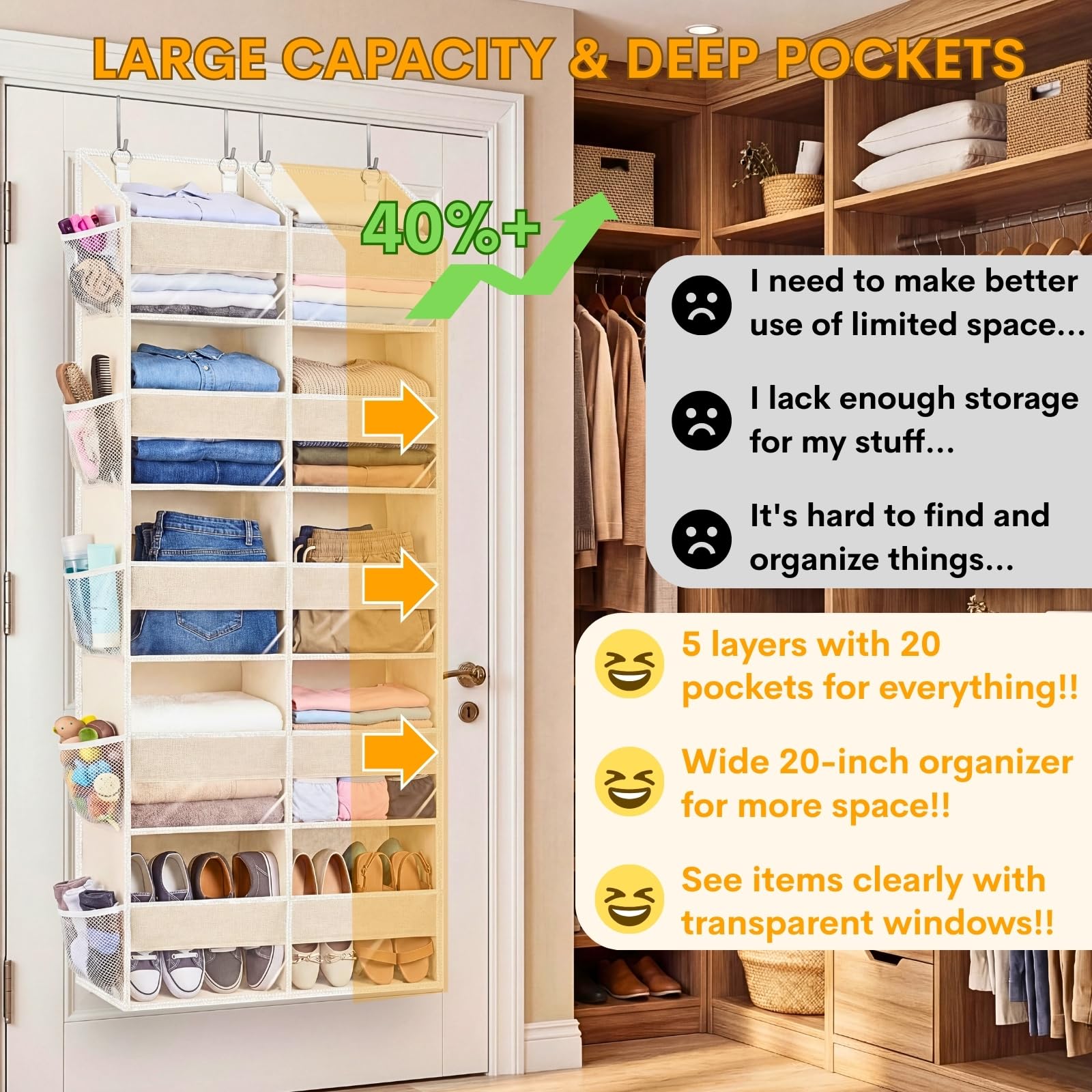 Over the Door Organizer 5 Tiers with 10 Compartments