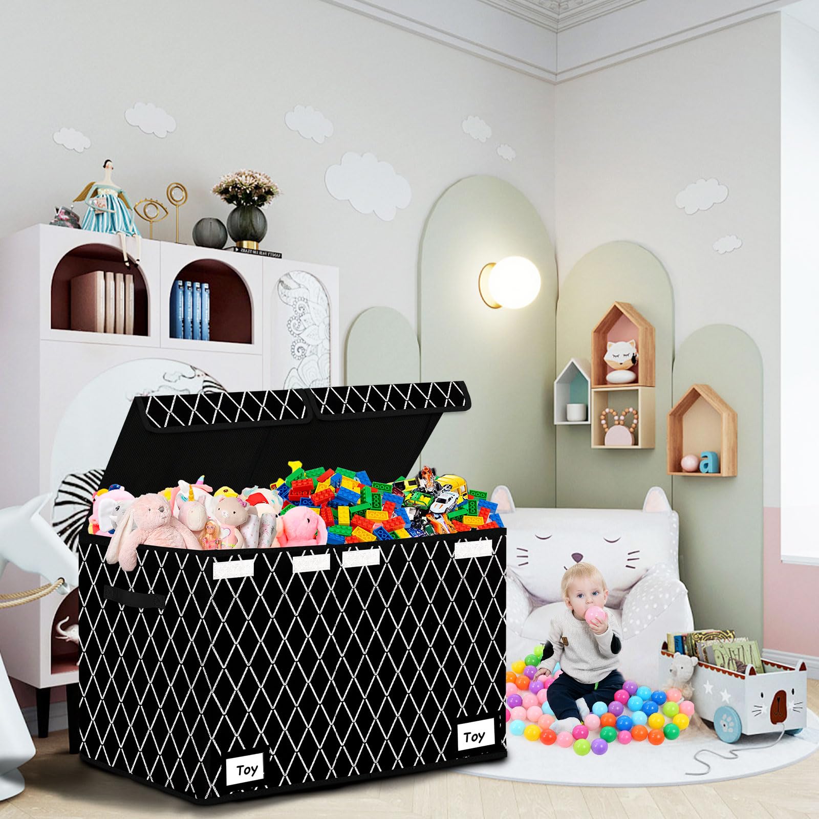 Large Toy Storage Box with Lid,Sturdy Toys Storage Chest Bin Organizer for Kids