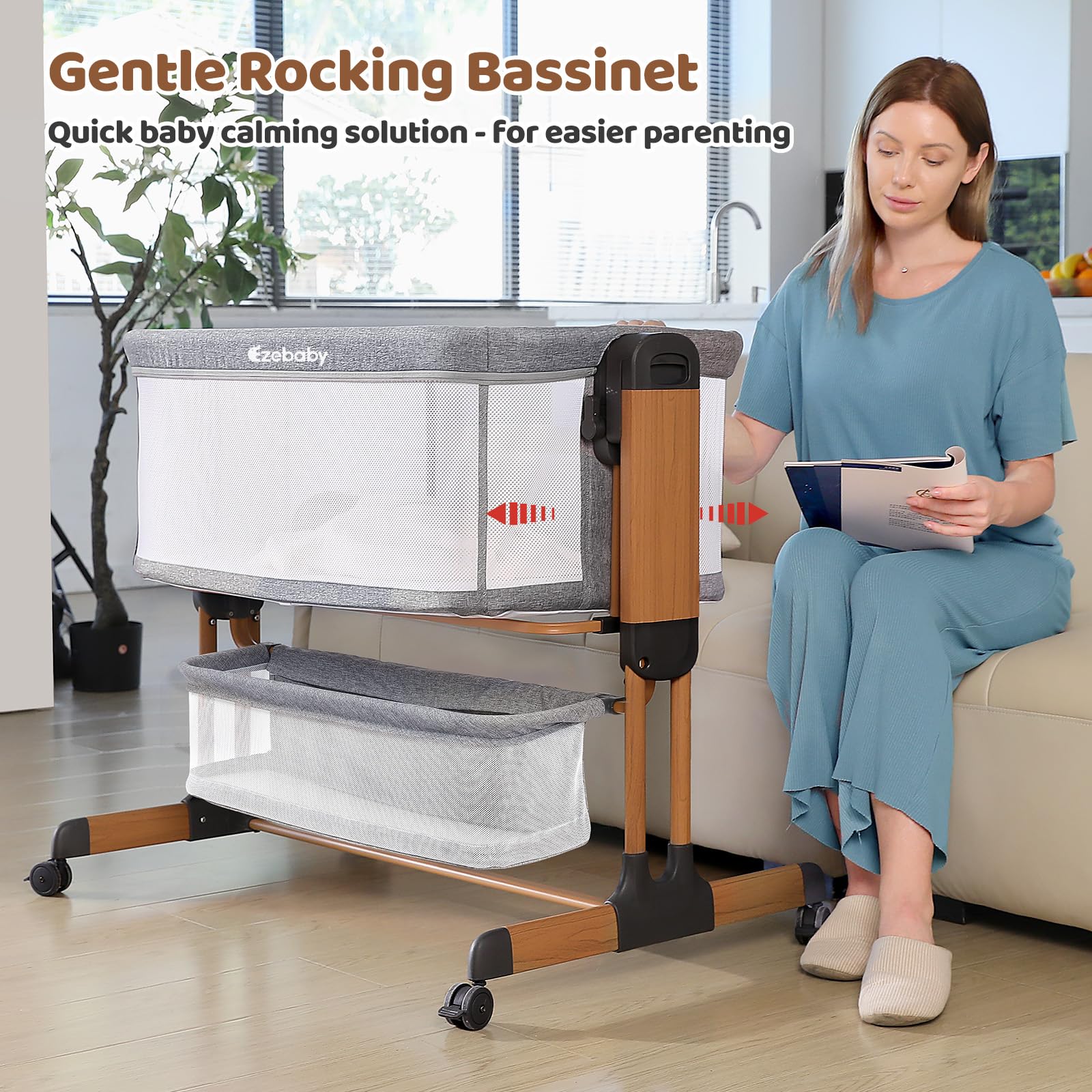 3-in-1 Rocking Bassinet with Wheels and Storage