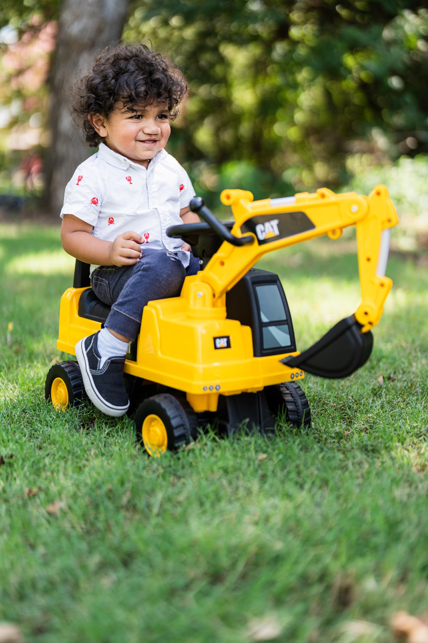 CAT Excavator Push Car for Toddlers with Rotating Bucket