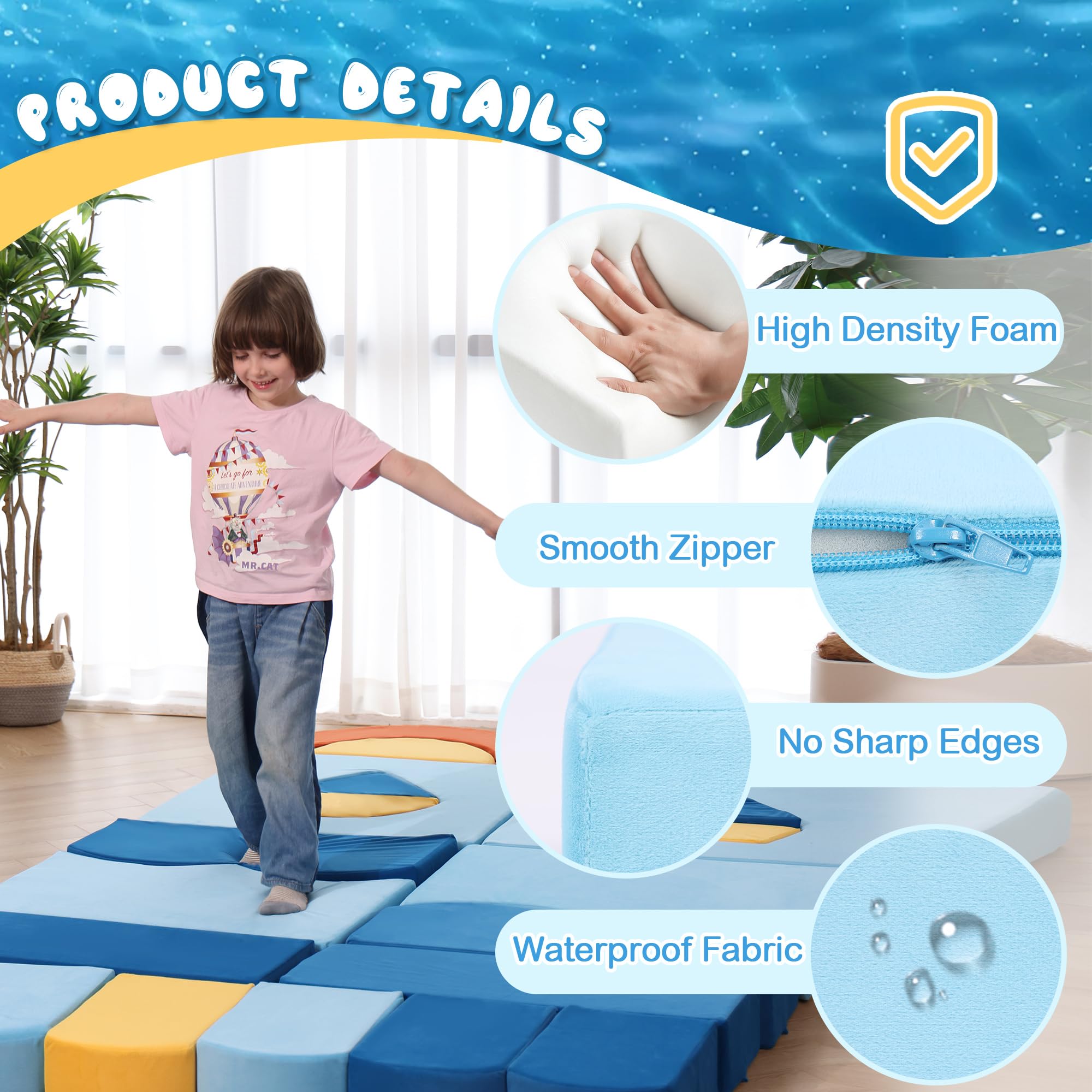 22-Piece Modular Kids Play Couch - Ocean Theme Convertible Furniture Set