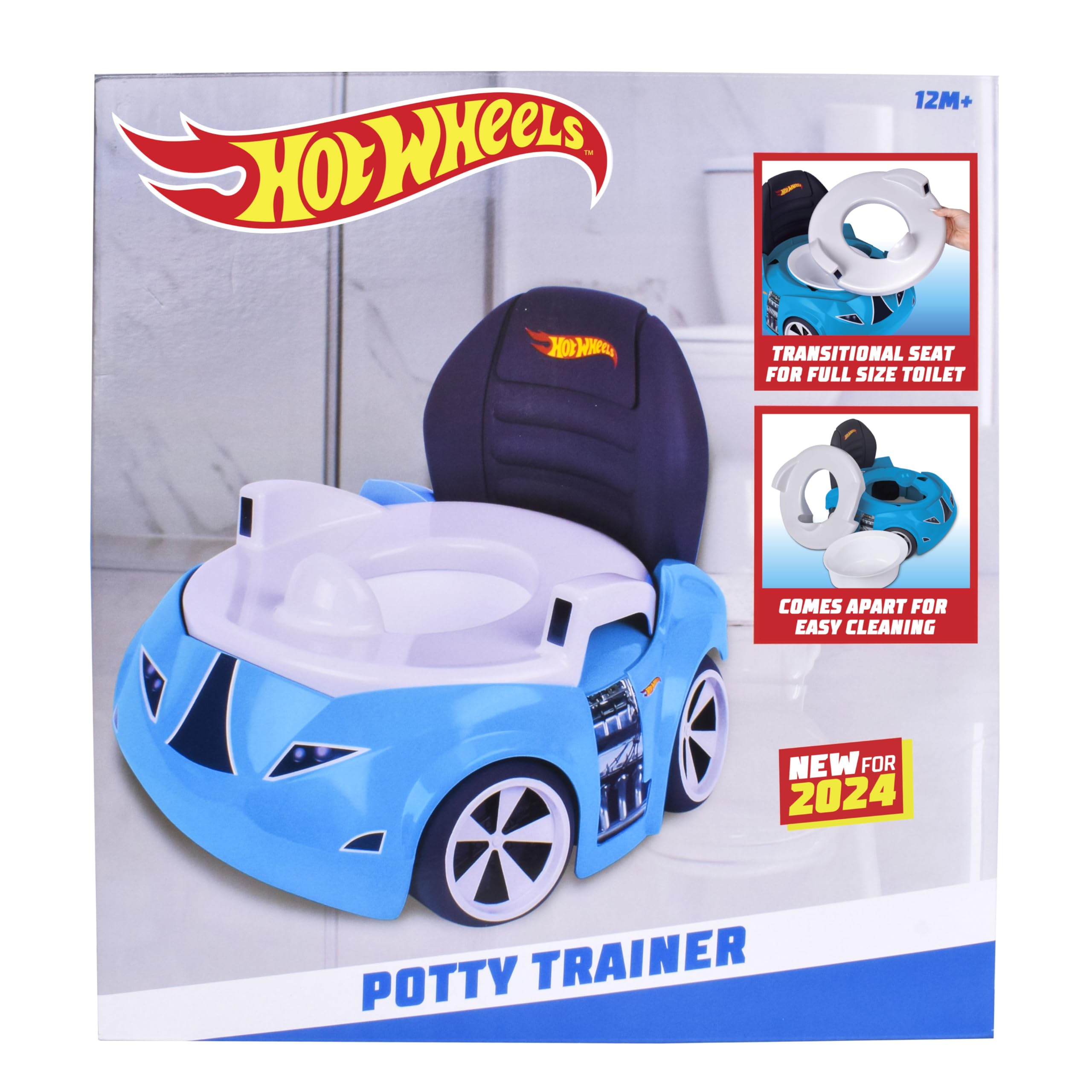 Hot Wheels Blue Race Car Potty Training Toilet, Race Car Potty Seat Includes Detachable Toddler Toilet Seat and Kids Potty, Ages 12 Months and Up