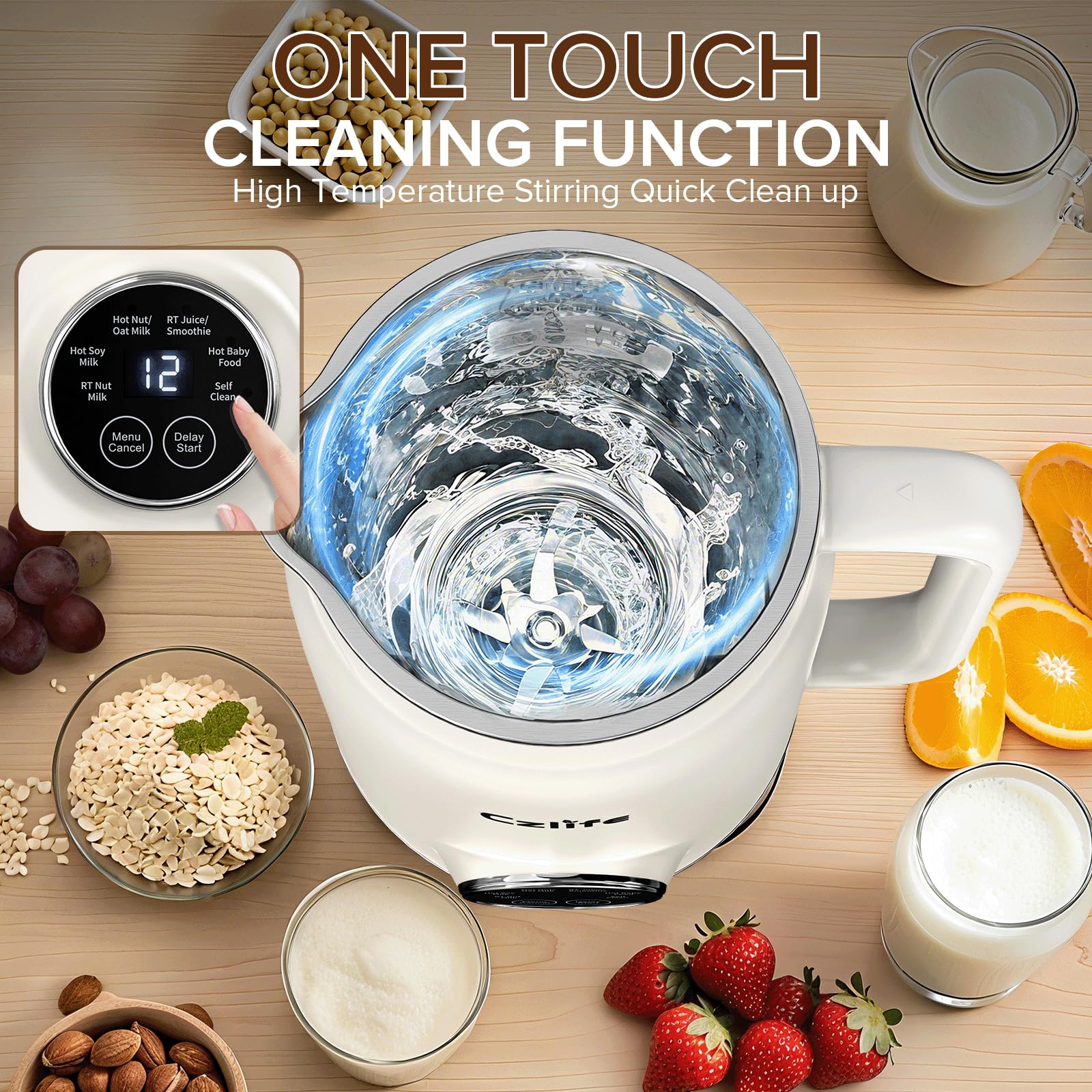 Czlife N5 Nut Milk Maker Machine, 20oz (600ml) Homemade Almond Milk, Soy, Oat, Coconut, Juice, Milkshake, Smoothies, Baby Food, Plant Based Milks with Delay Start, Keep Warm, Selfclean
