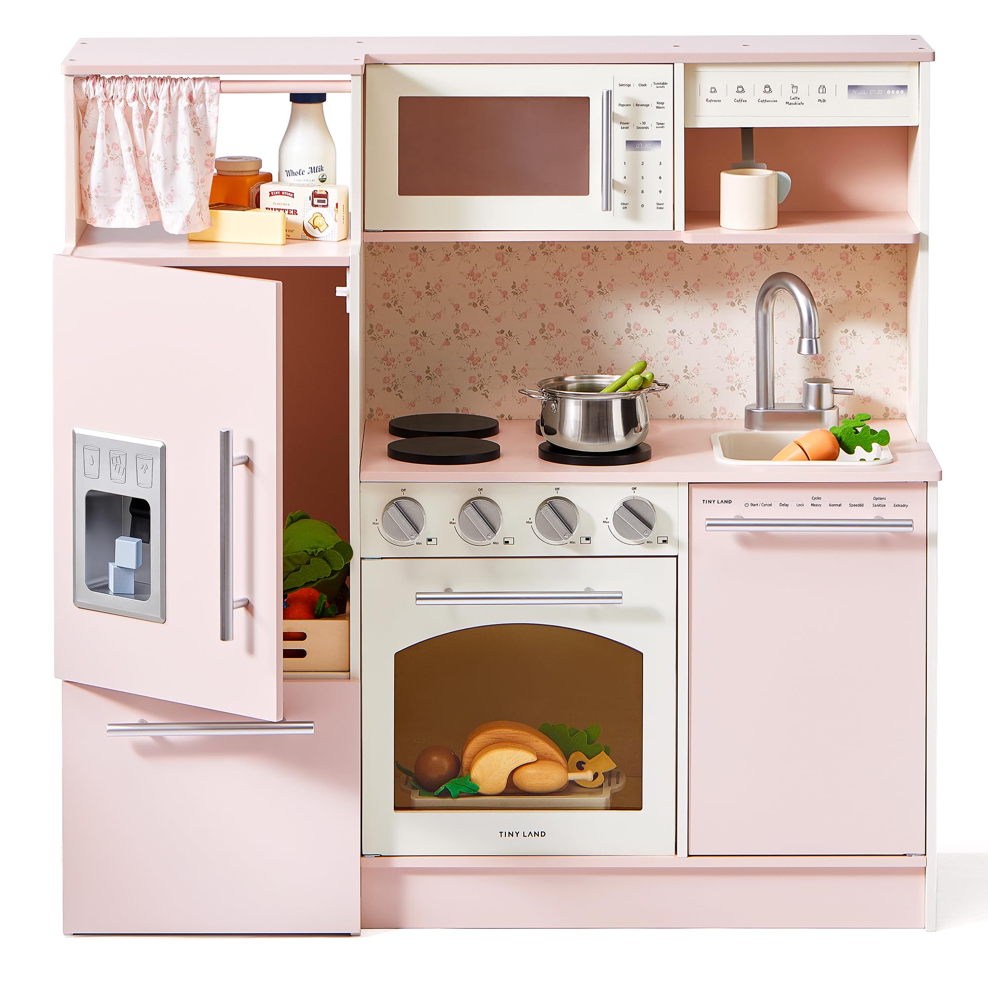 Play Kitchen for Kids, Upgraded Wooden Kitchen Toy with Complete Play Areas