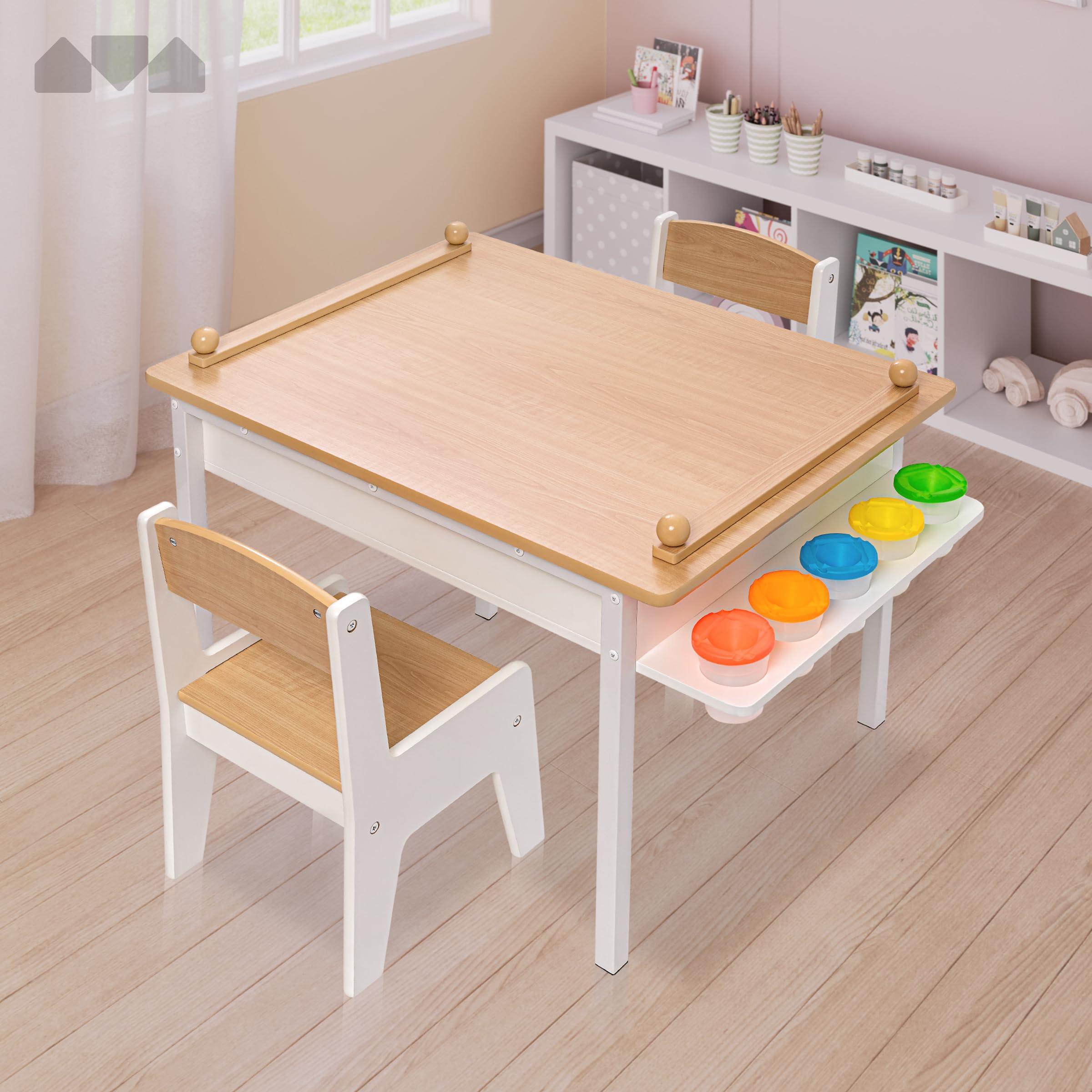 2-in-1 Kids Art Table and Chair Set with Storage and Easel