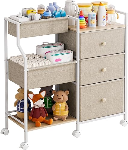 Baby Diaper Caddy Organizer and Storage - 3 Tier Rolling Cart