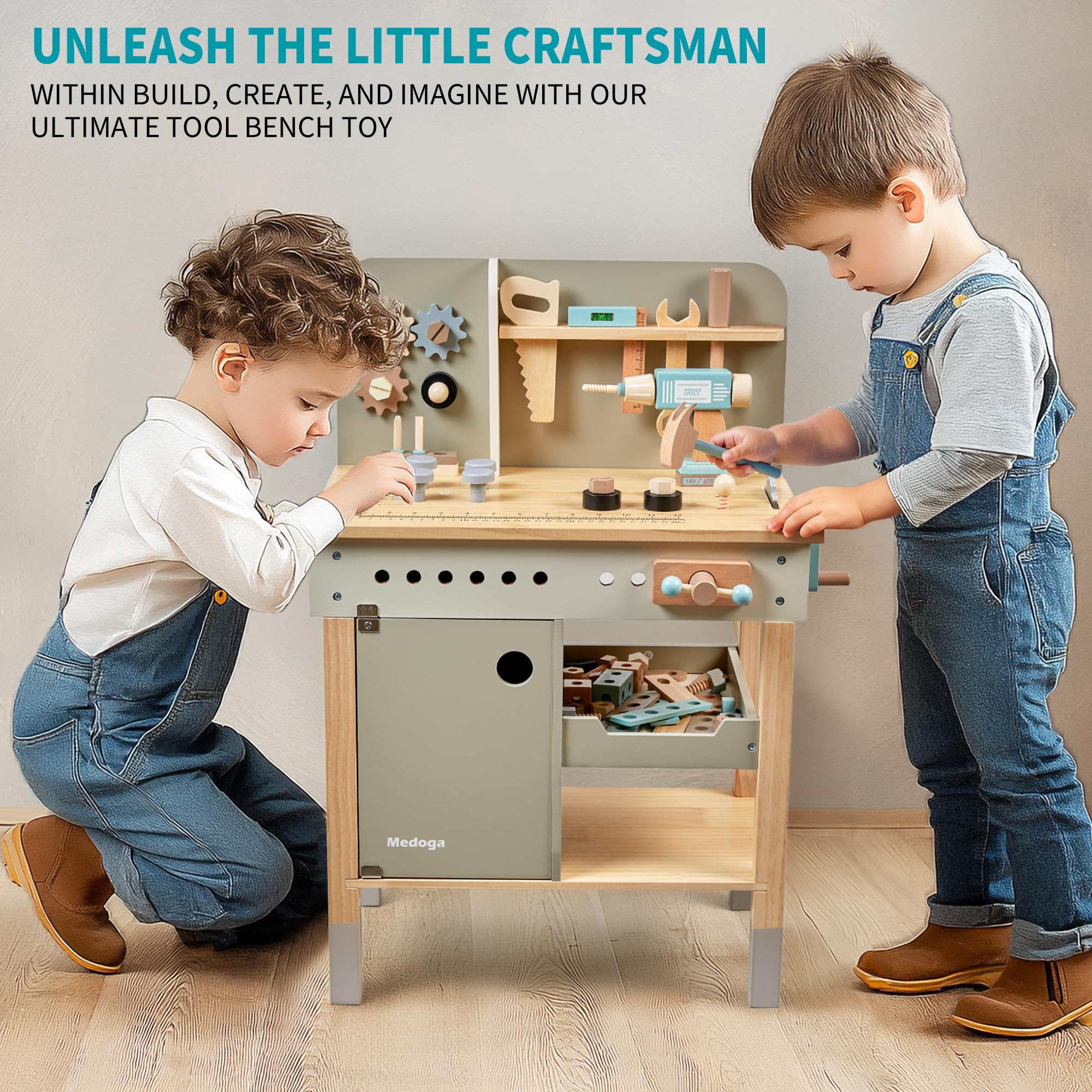 Wooden Kids Tool Bench with Construction Play Set