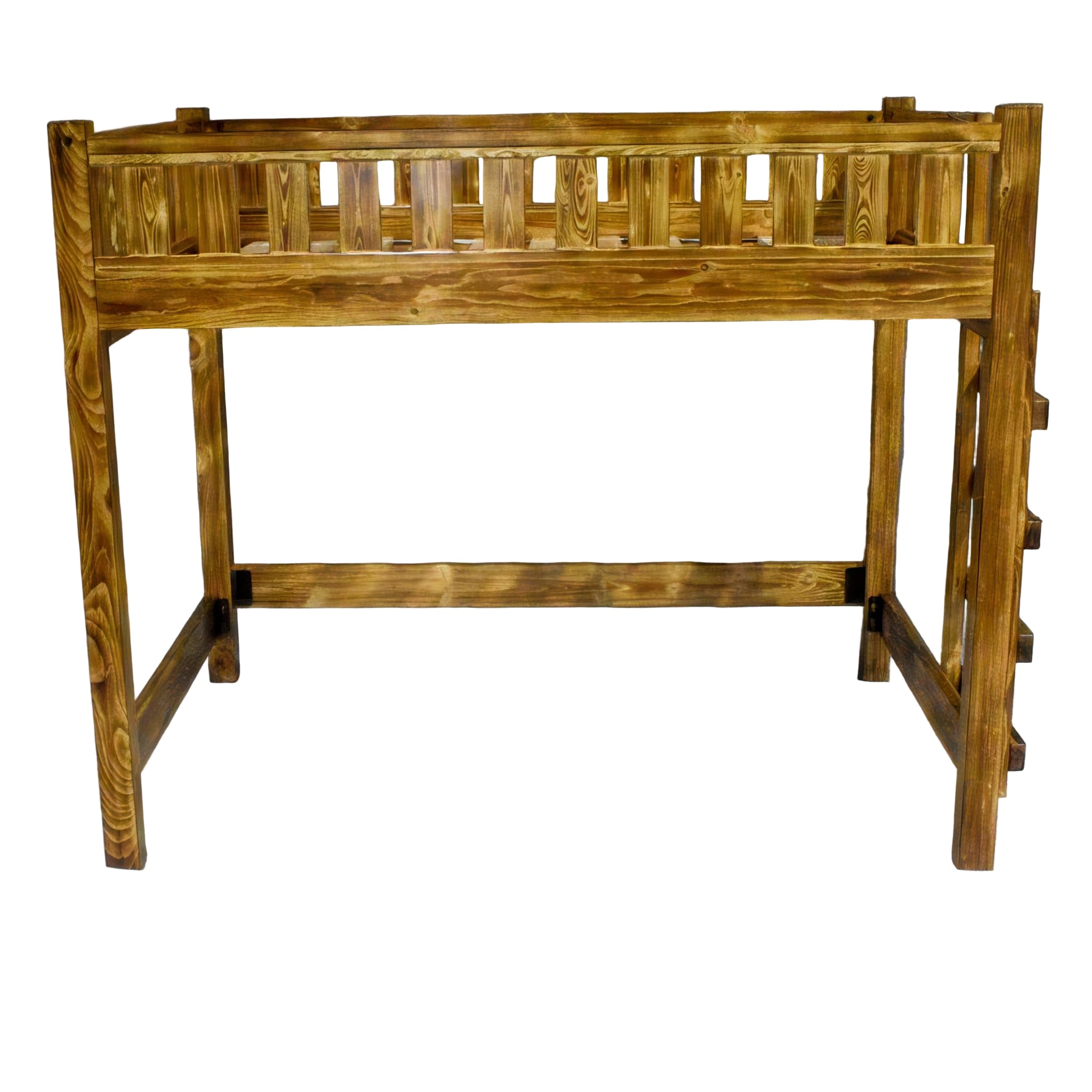 Farmhouse Wood Loft Bed Frame, Full Size - Torched Pine, Rustic