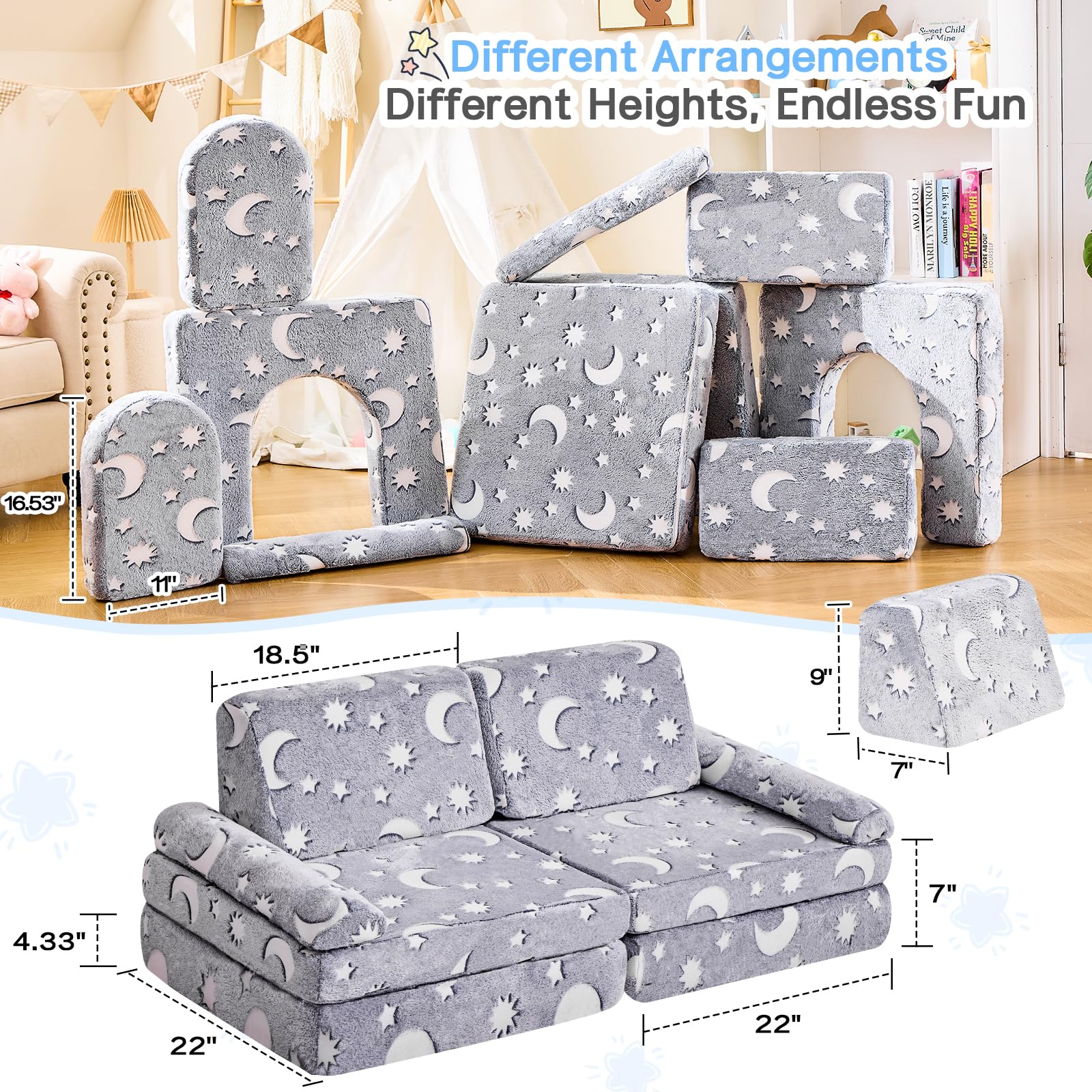 Modular Kids Play Couch with Glow-in-the-Dark Features