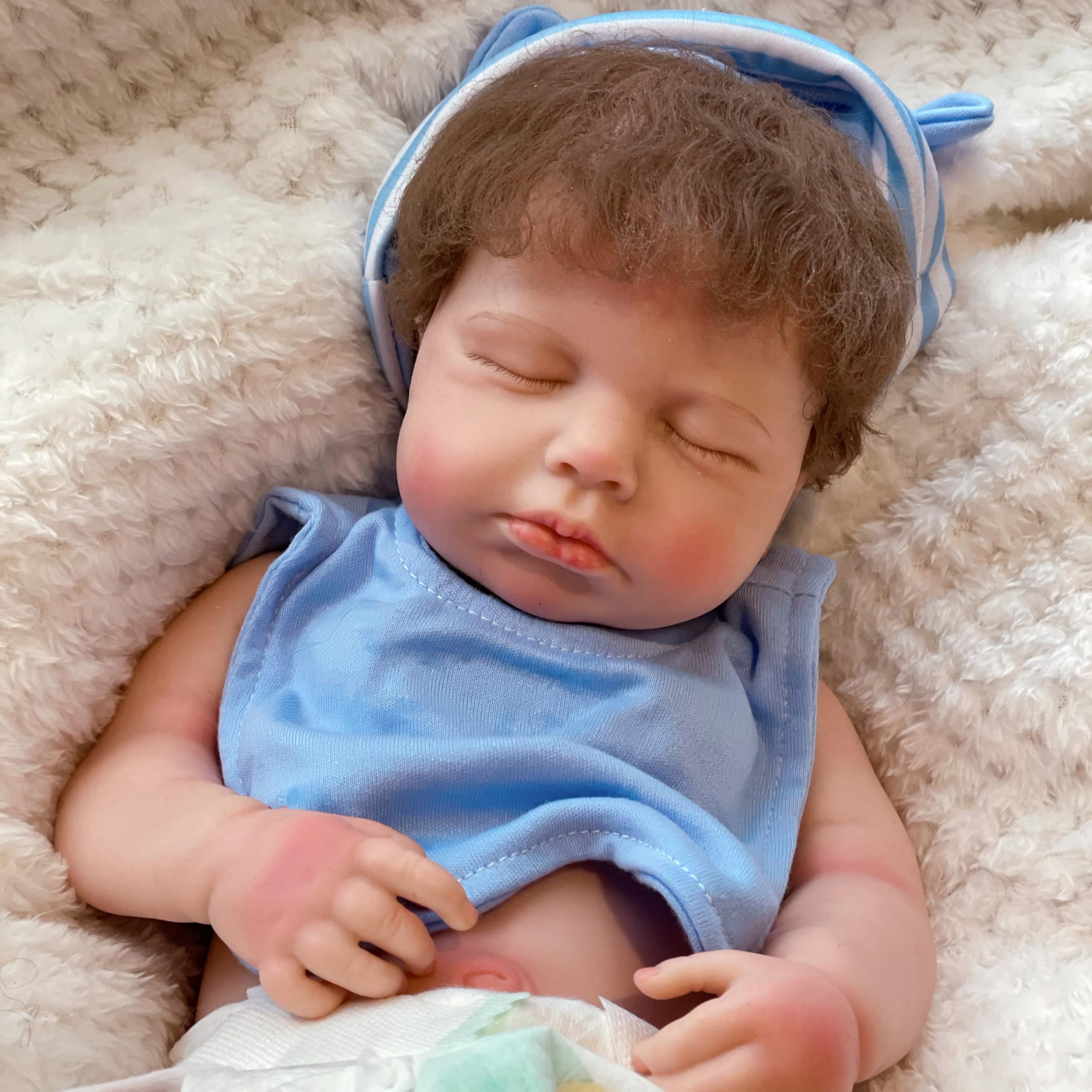 18 inch Full Body Silicone Baby Doll Boy Sleeping Baby with Open Mouth Realistic Weighted
