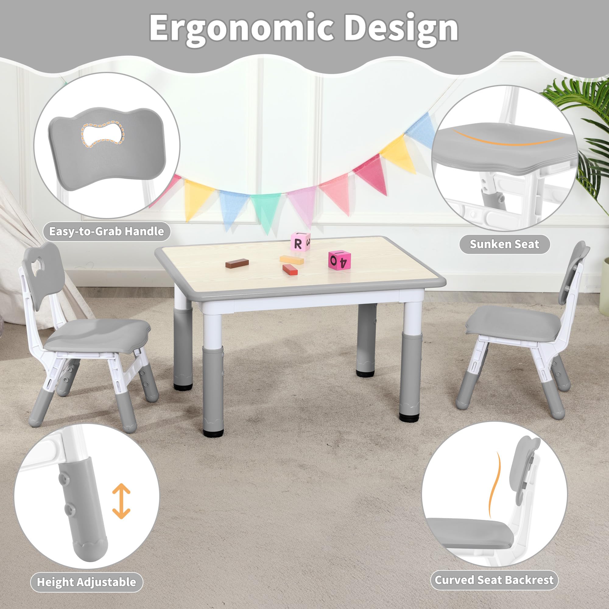 Height Adjustable Kids Chair Set for Ages 2-8