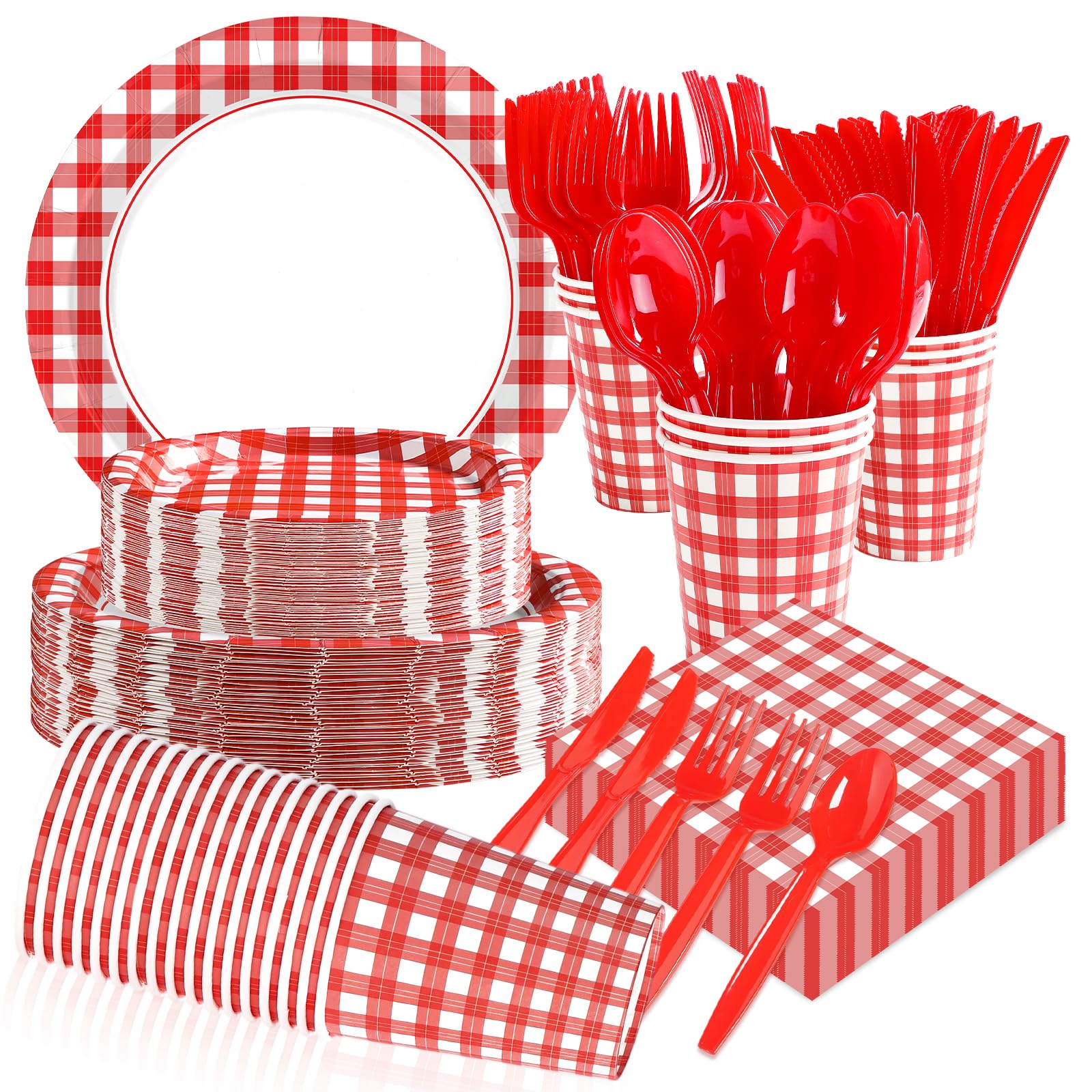 560 Pcs Red and White Gingham Party Decorations Red and White Checkered Buffalo Plaid