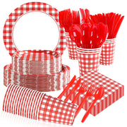 560 Pcs Red and White Gingham Party Decorations Red and White Checkered Buffalo Plaid