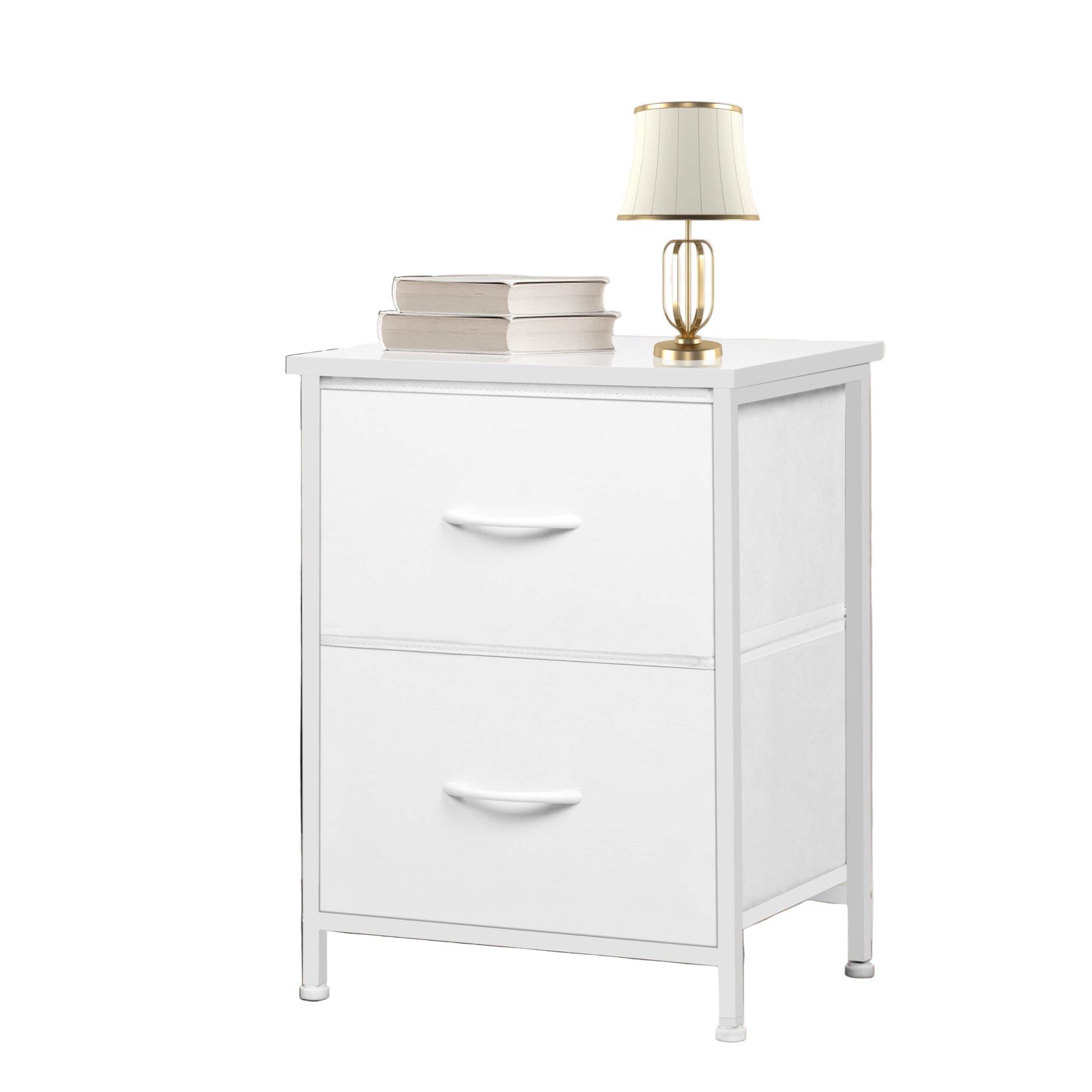 White Nightstand, Bedside Table with 2 Drawers