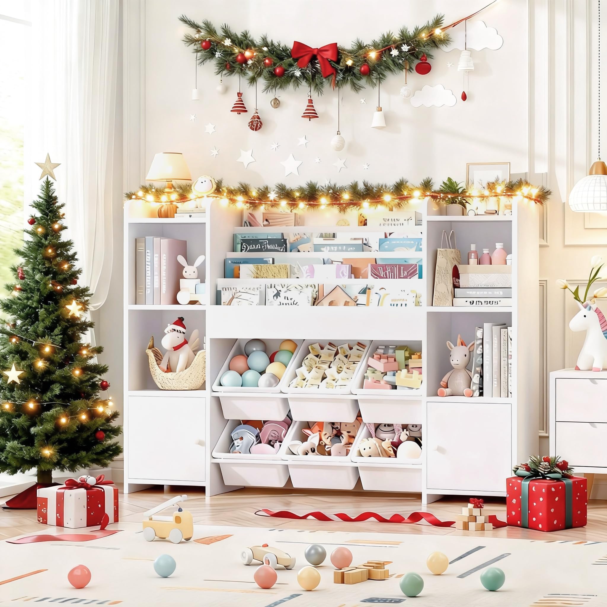 Kids Toy Storage Organizer with Bookshelf and Bins