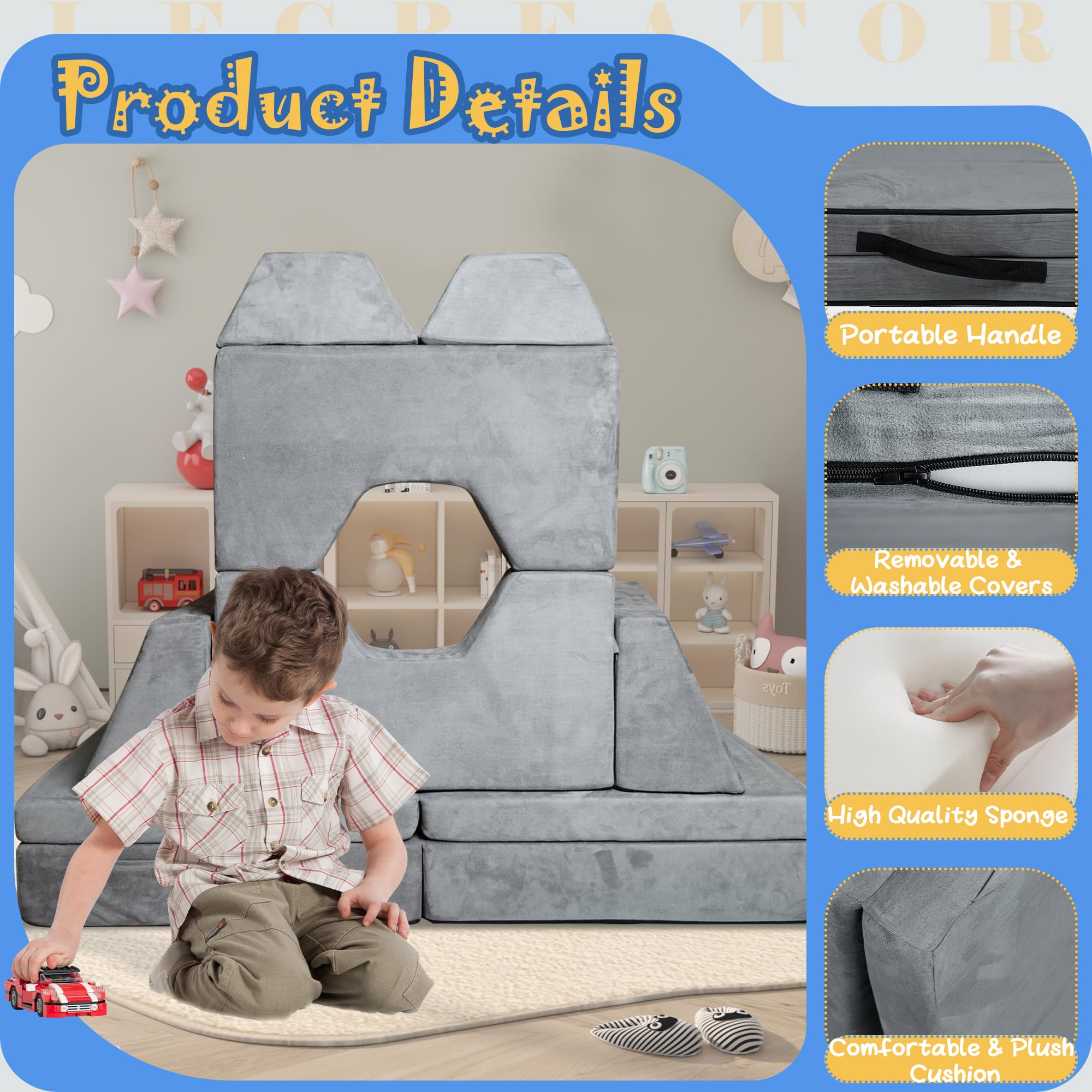 Modular Kids Foam Sofa 8-Piece Convertible Play Couch