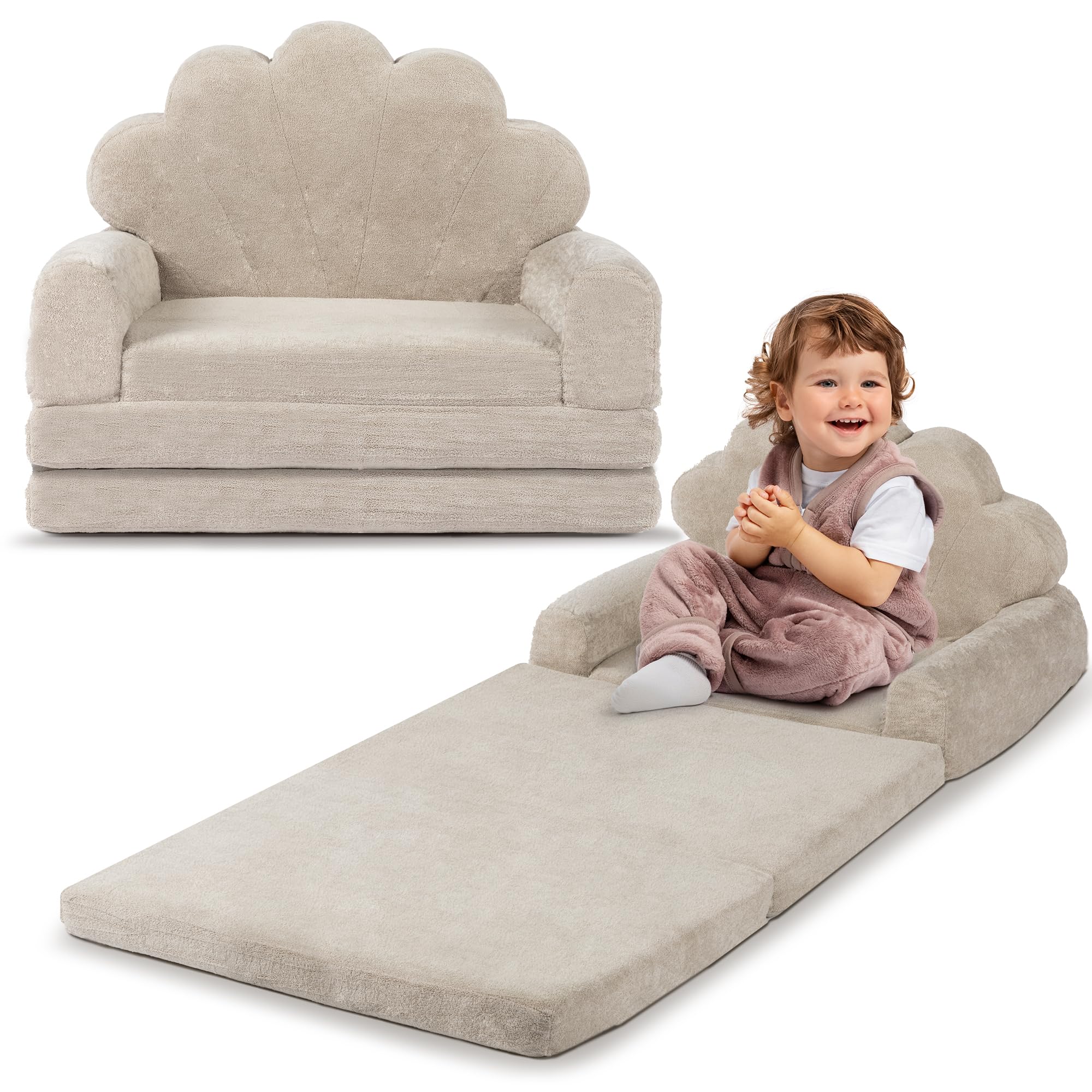 2-in-1 Kids Couch, Toddler Couch Fold Out, Comfy Toddler Chair
