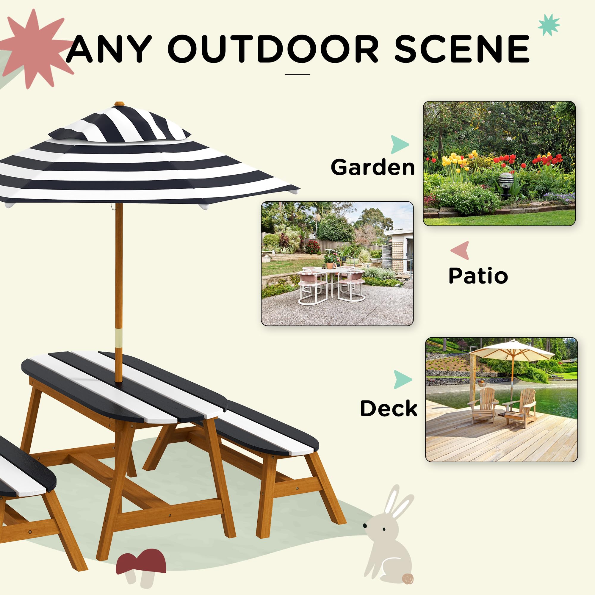 Kids Picnic Table Set with Umbrella