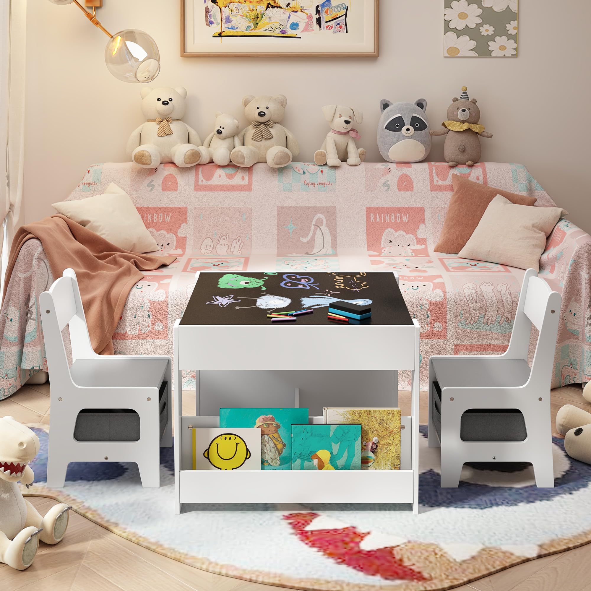4-in-1 Kids Table and Chair Set with Storage