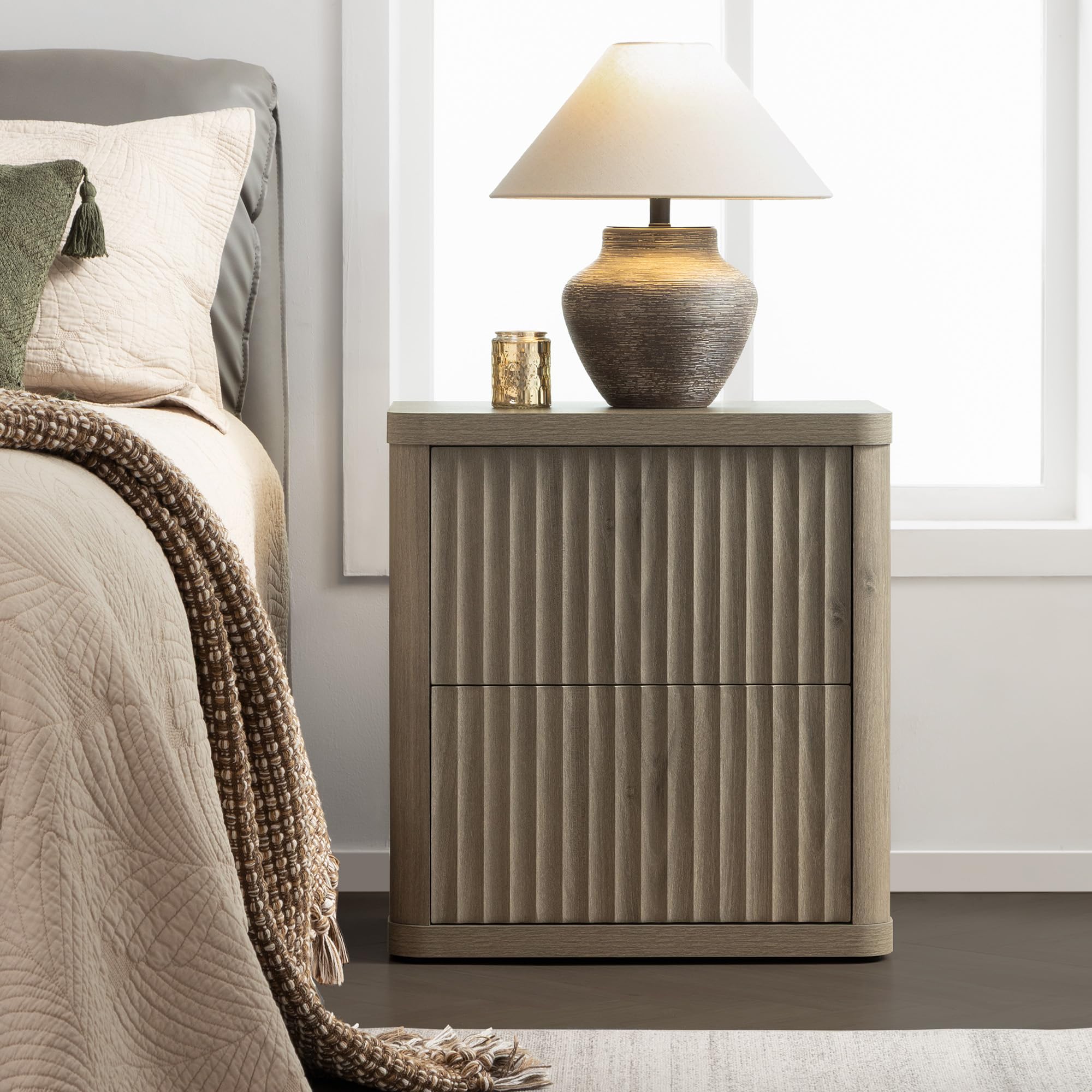2-Drawer Nightstand Set Grey Alder