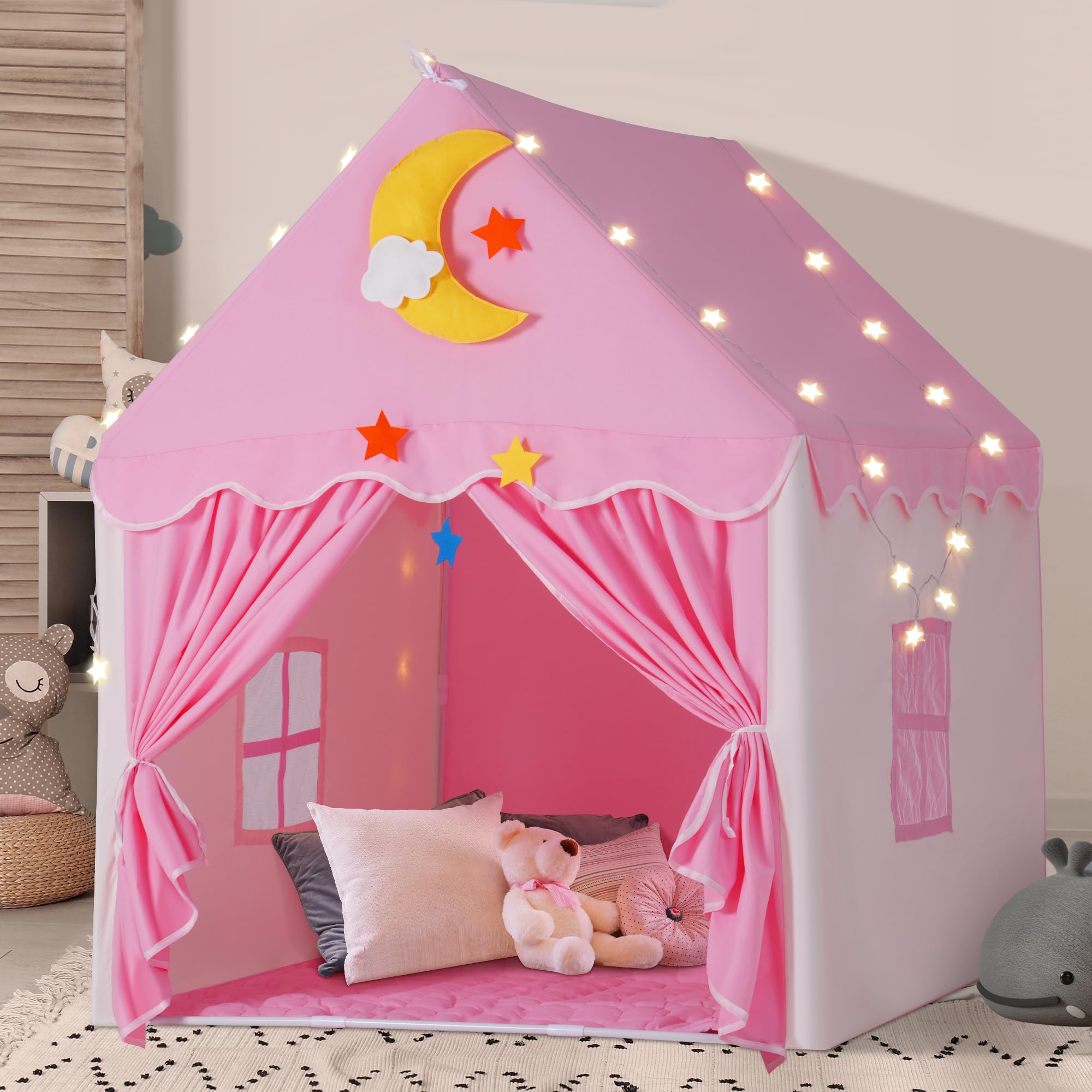 Princess Castle Play Tent with Mat and Star Lights