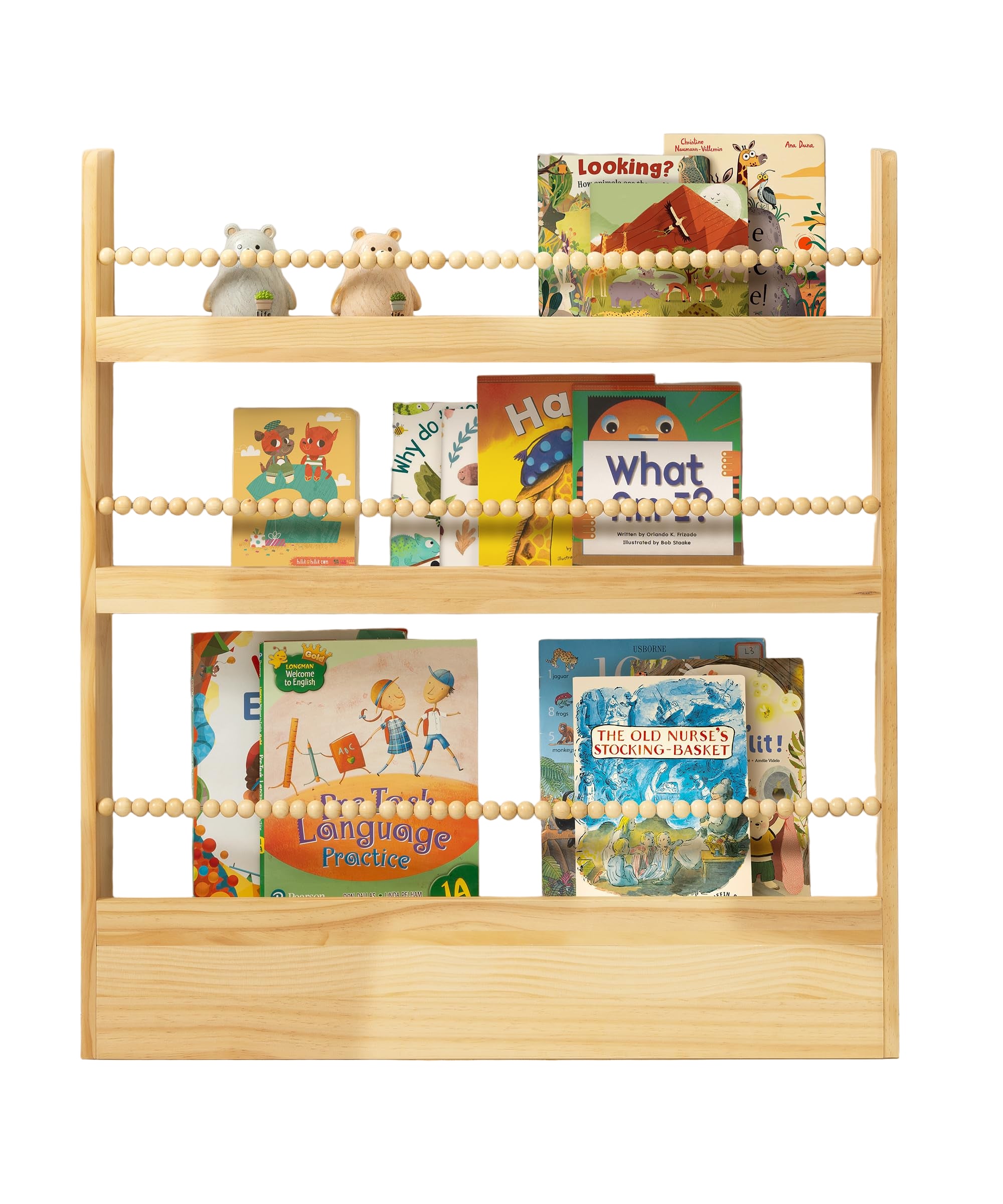 31.5 Inch Kids Bookshelf, Natural Wood Kid Book Shelf Wall Mount Organizer