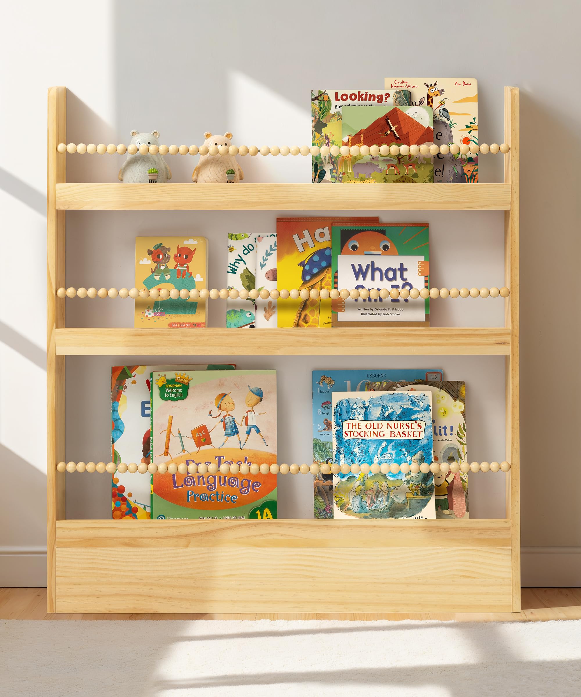Kids Bookshelf Wall Mount 3 Tier Natural Wood
