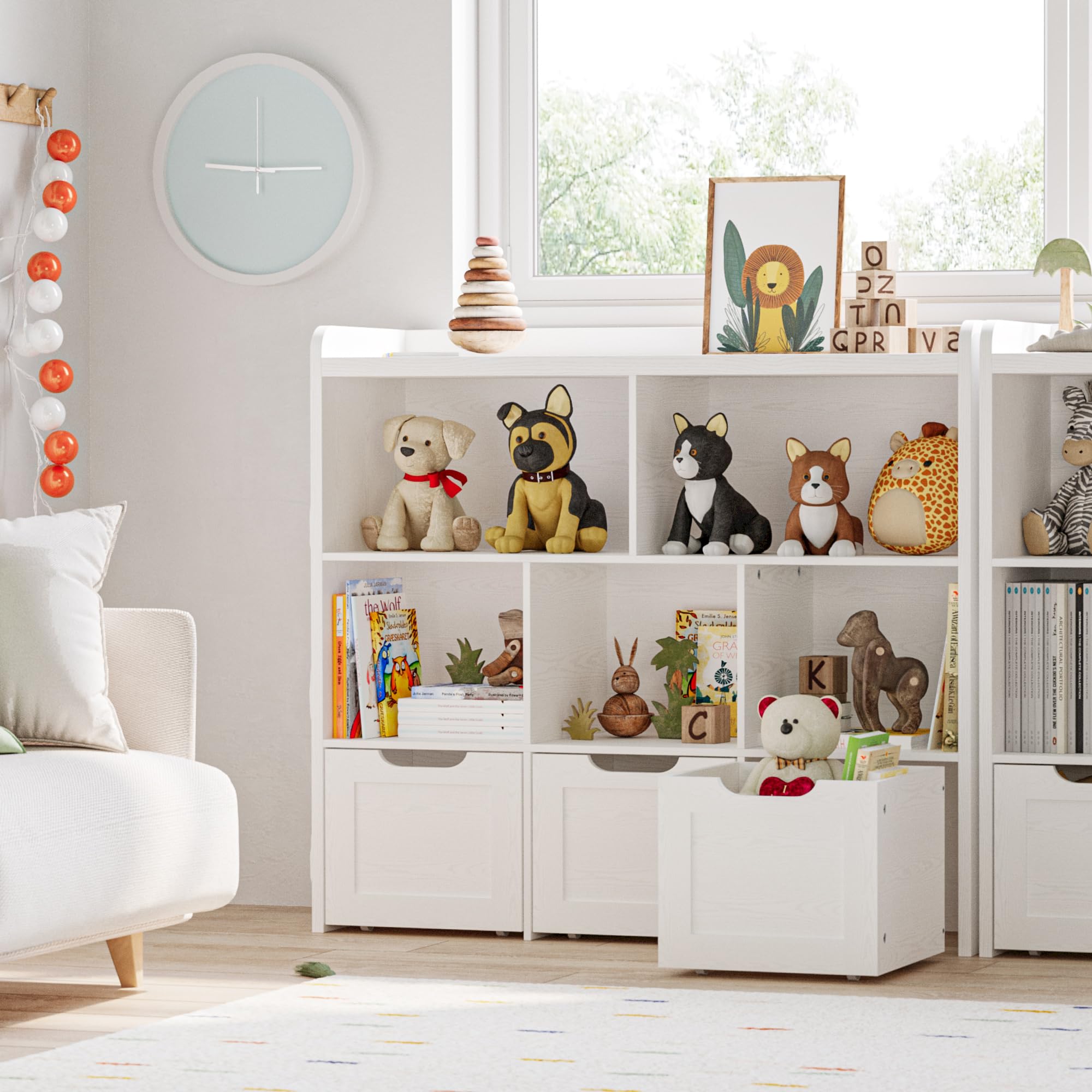 Toy Storage Organizer with 3 Movable Drawers, Multifunctional Floor Storage