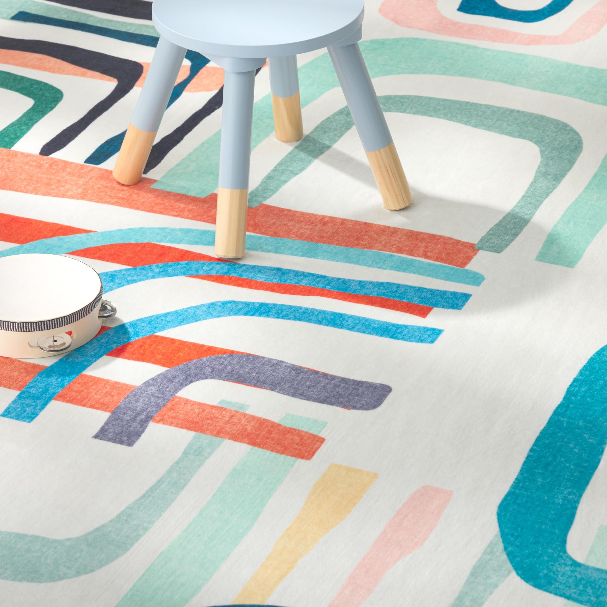 TOWN & COUNTRY PLAY Jovie Rainbow Party Kid's Washable Area Rug, Soft & Plush, Safe Non-Slip Backing, Bedroom Rug, Dorm Decor, Playroom & Classroom Rugs, Blue/Multi, 5'2"x7’2”