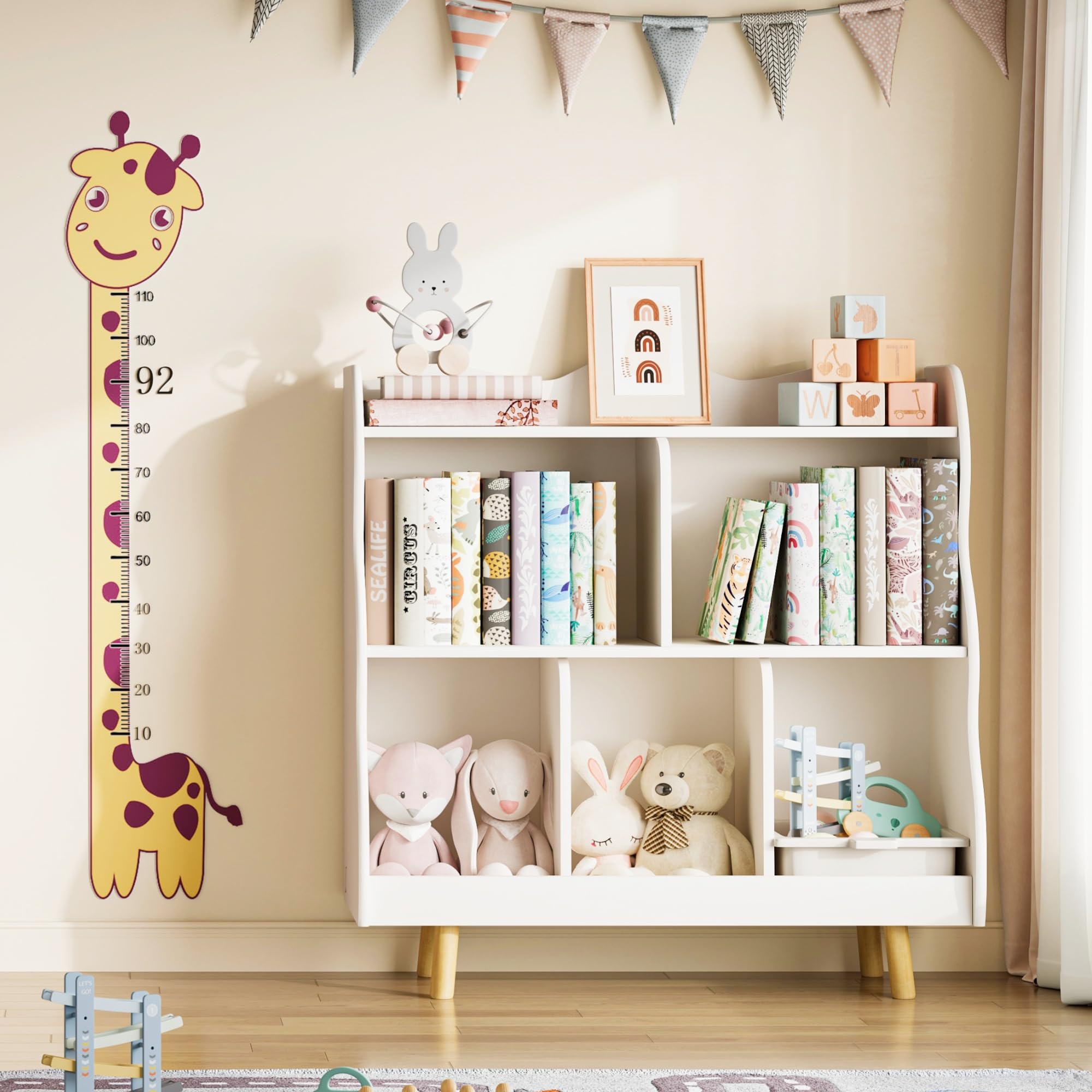 Kids Bookshelf and Toy Storage Organizer with Curved Design