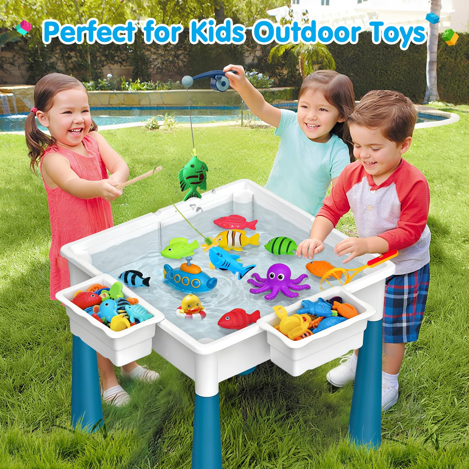 Kids Activity Table with Building Blocks and Chairs Set