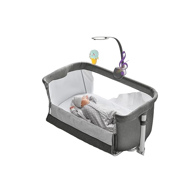 Baby Bassinet, Bedside Crib Sleeper with Wheels and Music Box