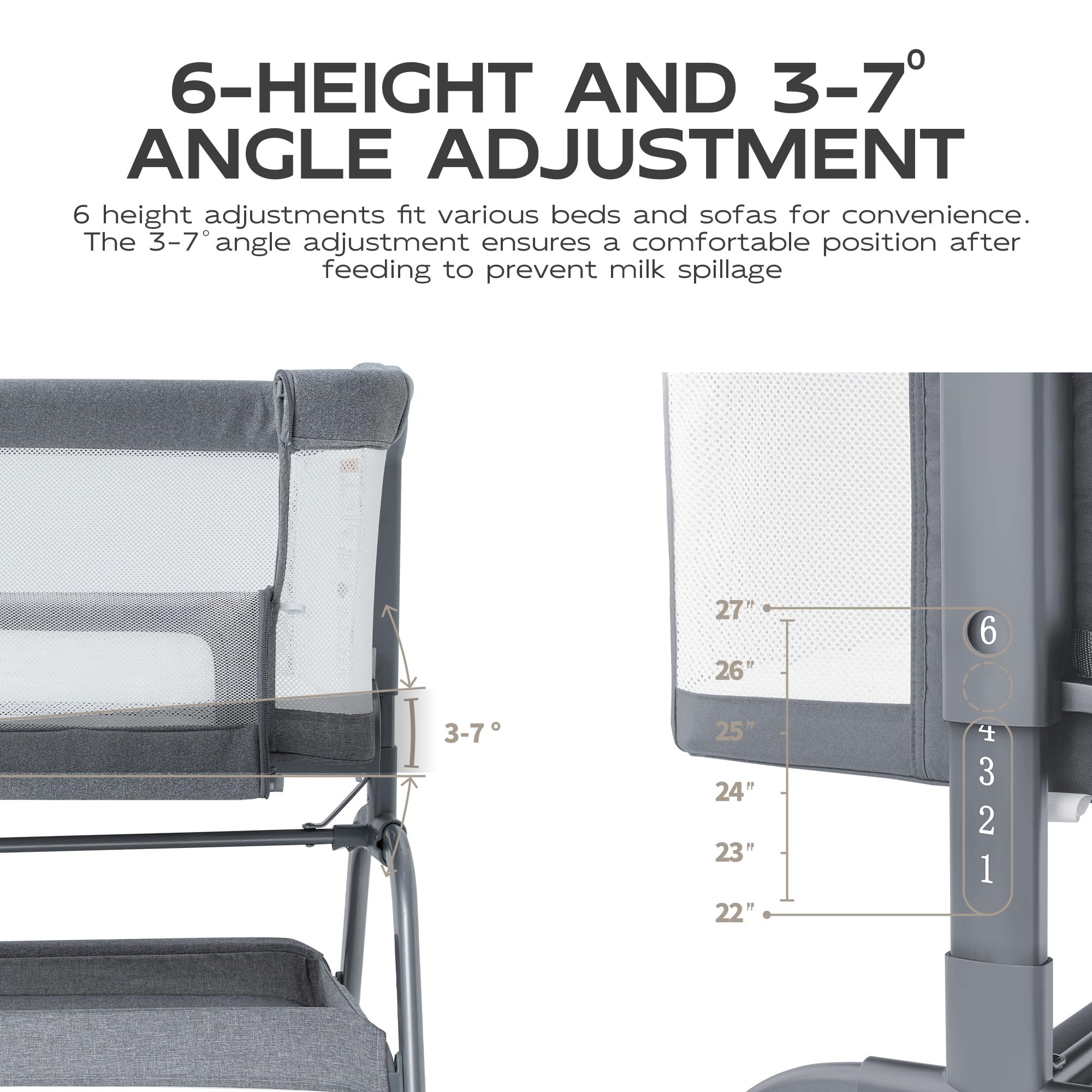 3-in-1 Baby Bassinet Bedside Sleeper with Adjustable Height