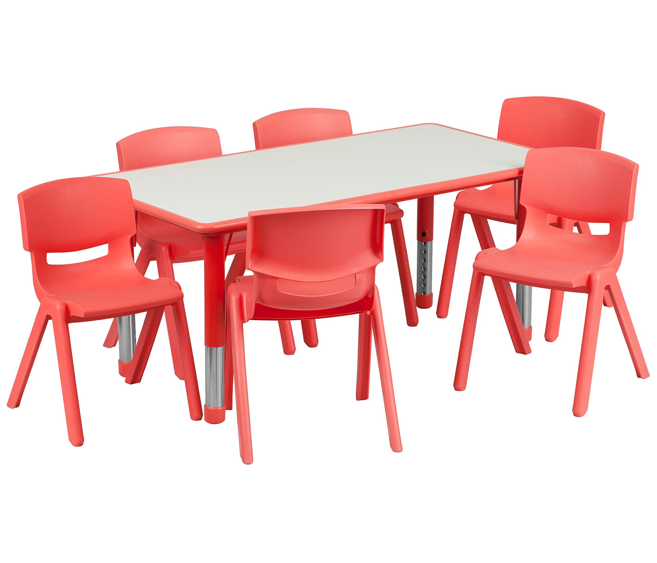 23.625" W x 47.25" L Red Plastic Activity Table Set-6 Chairs