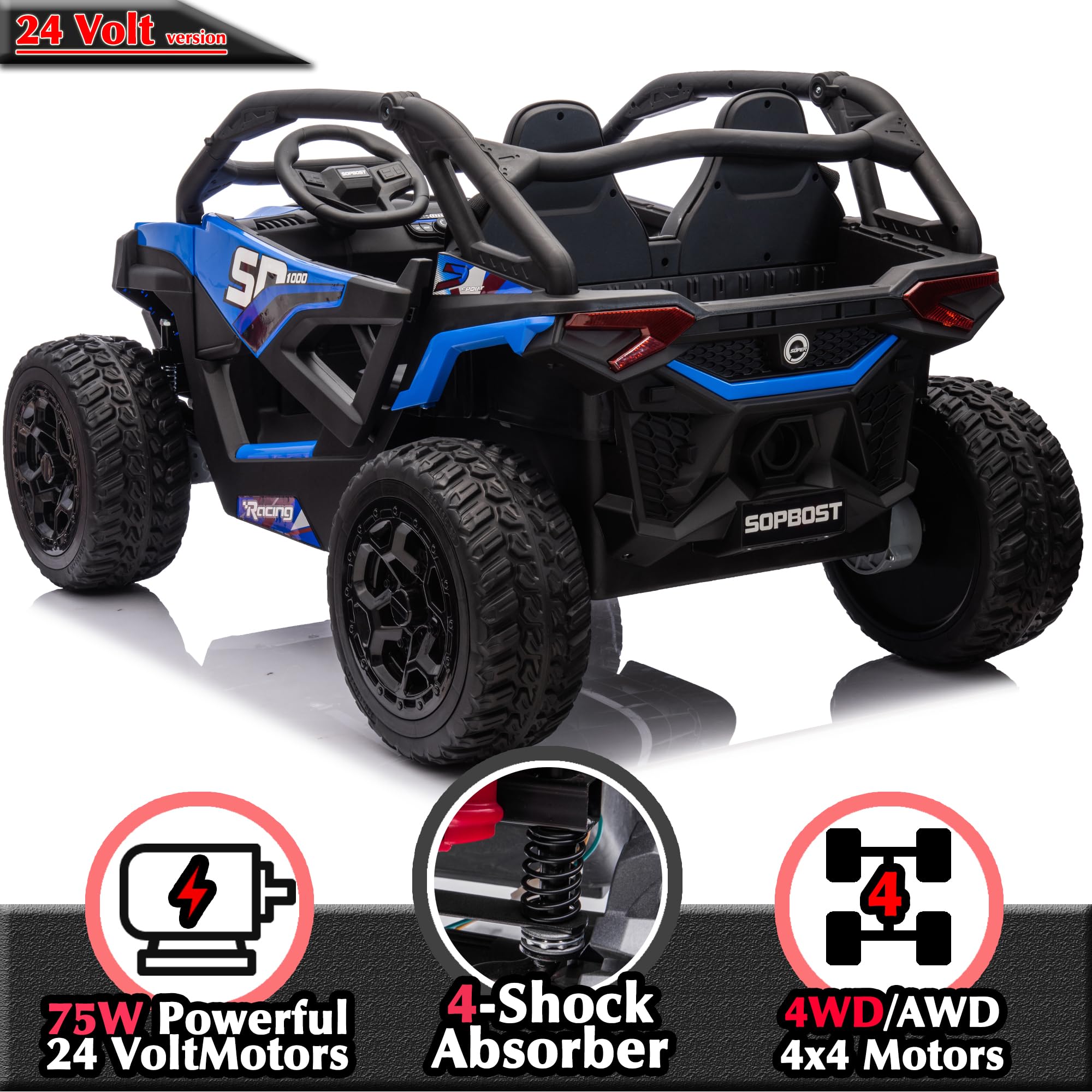 24V Kids Electric UTV Ride-On Car 2 Seater with Remote Control