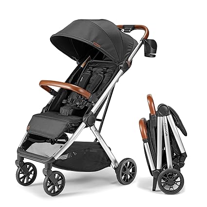 Lightweight Baby Stroller - Premium Vegan Leather, One-Hand Fold