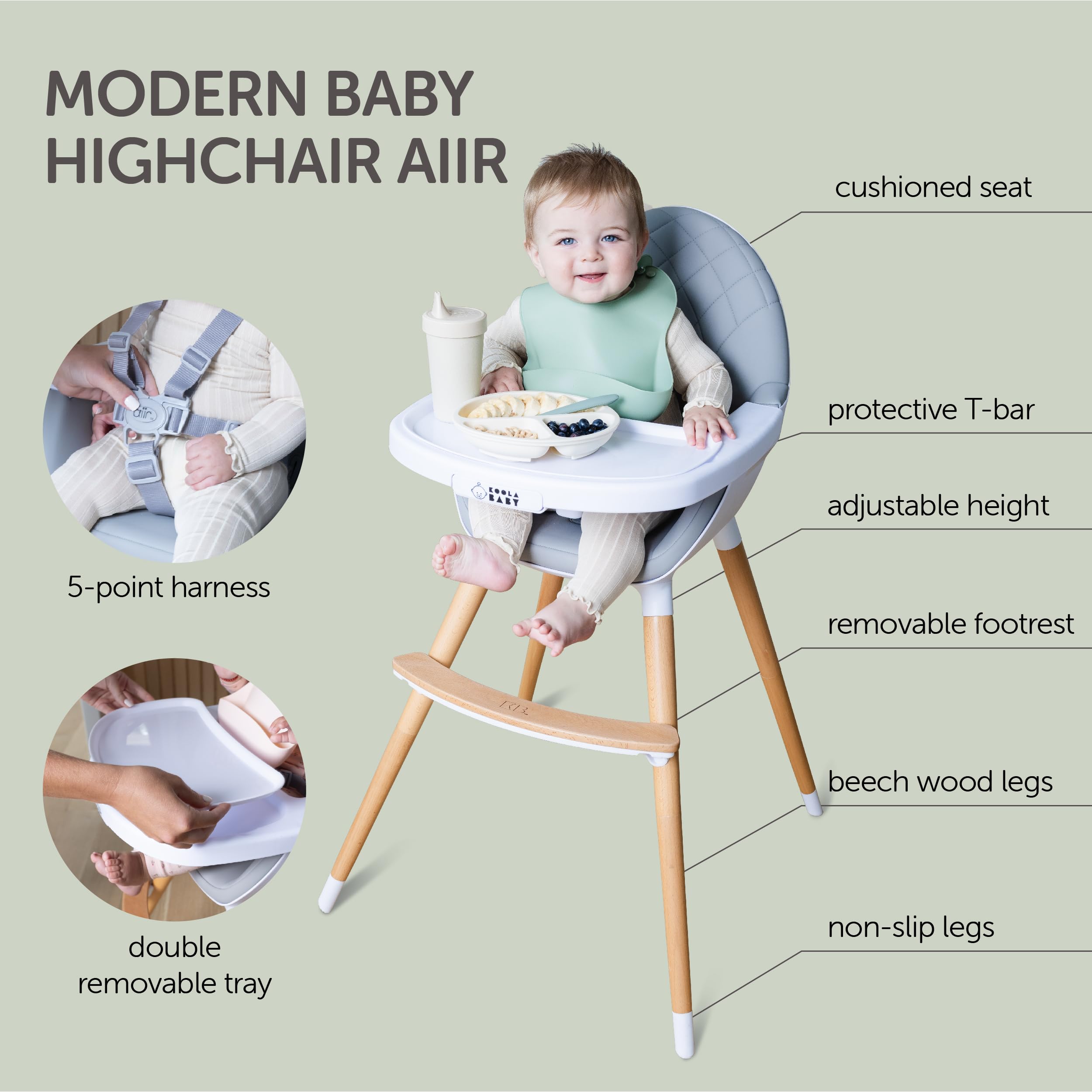 Convertible Wooden High Chair with Adjustable Height