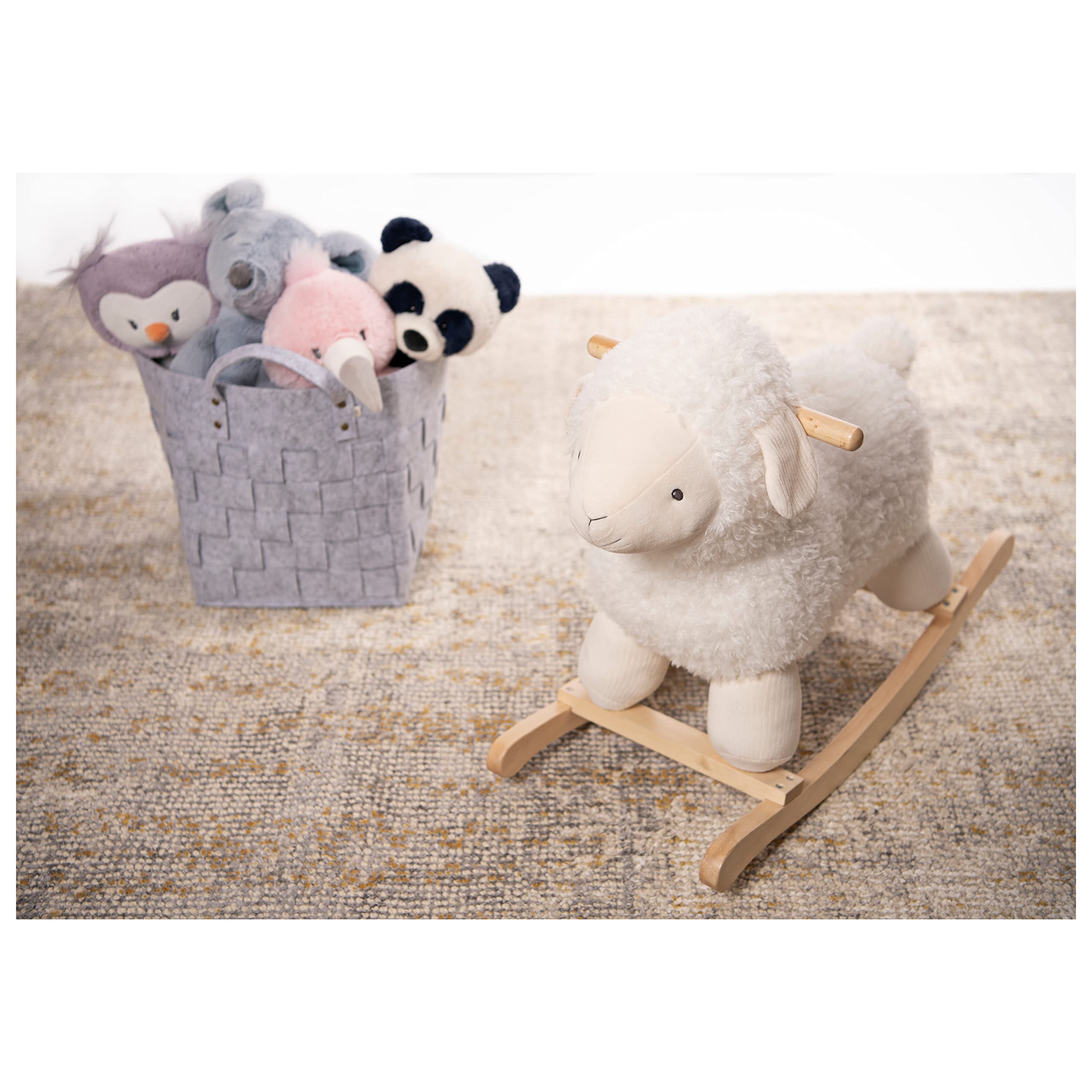 Rocker with Wooden Base Plush Stuffed Animal Nursery, Cream, 21.5"