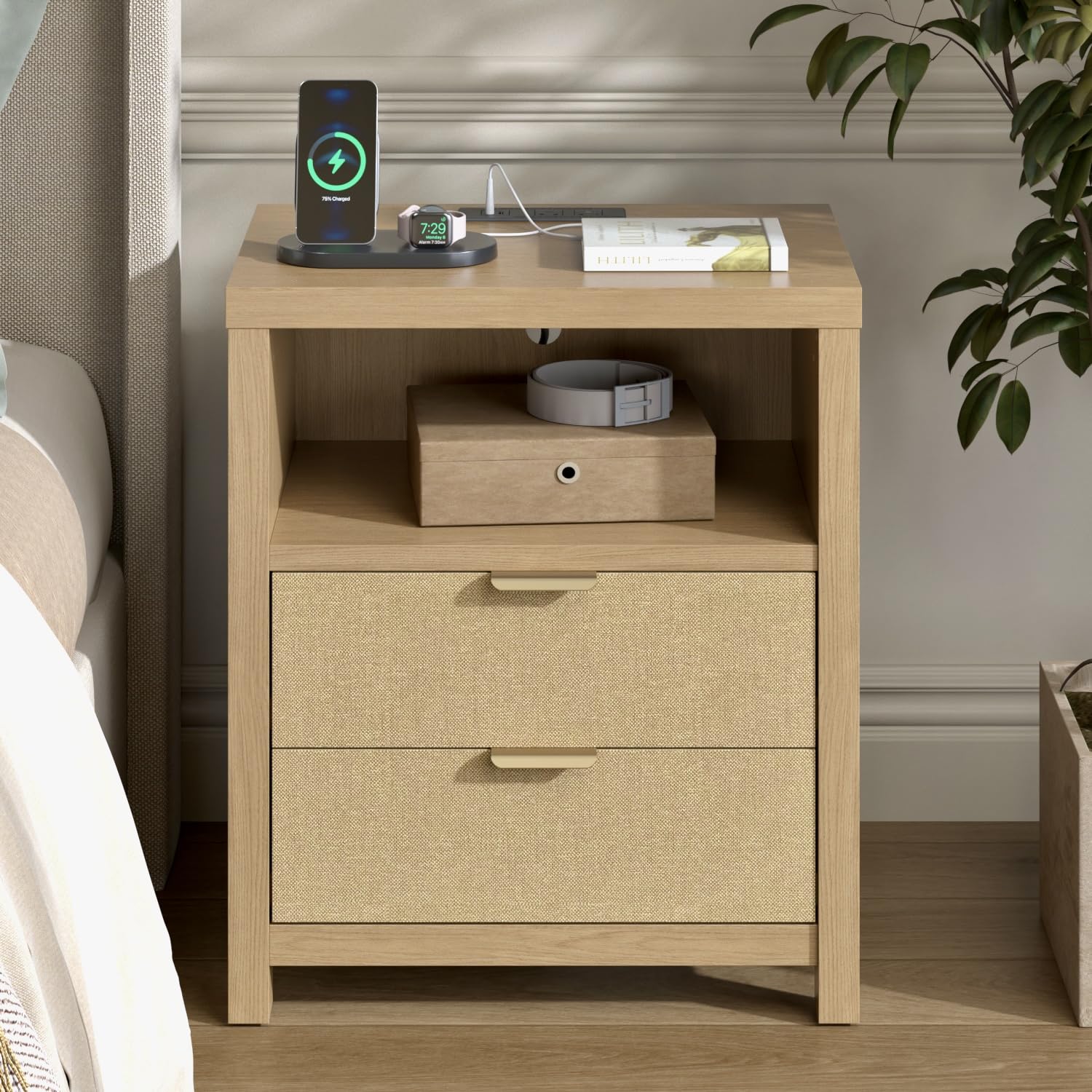 Nightstand with Charging Station, Accent Night Stand