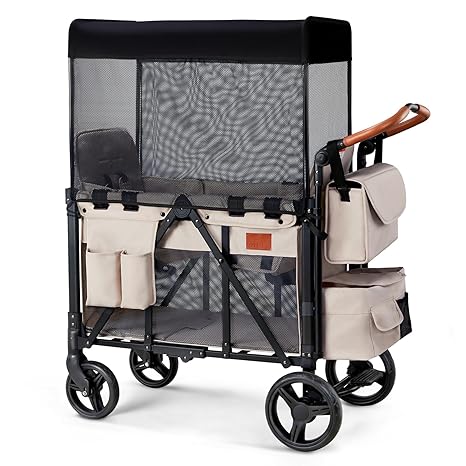 Wagon Stroller for 2 Kids, High Seat & 5 Point Harness, Foldable All-Terrain Wagon