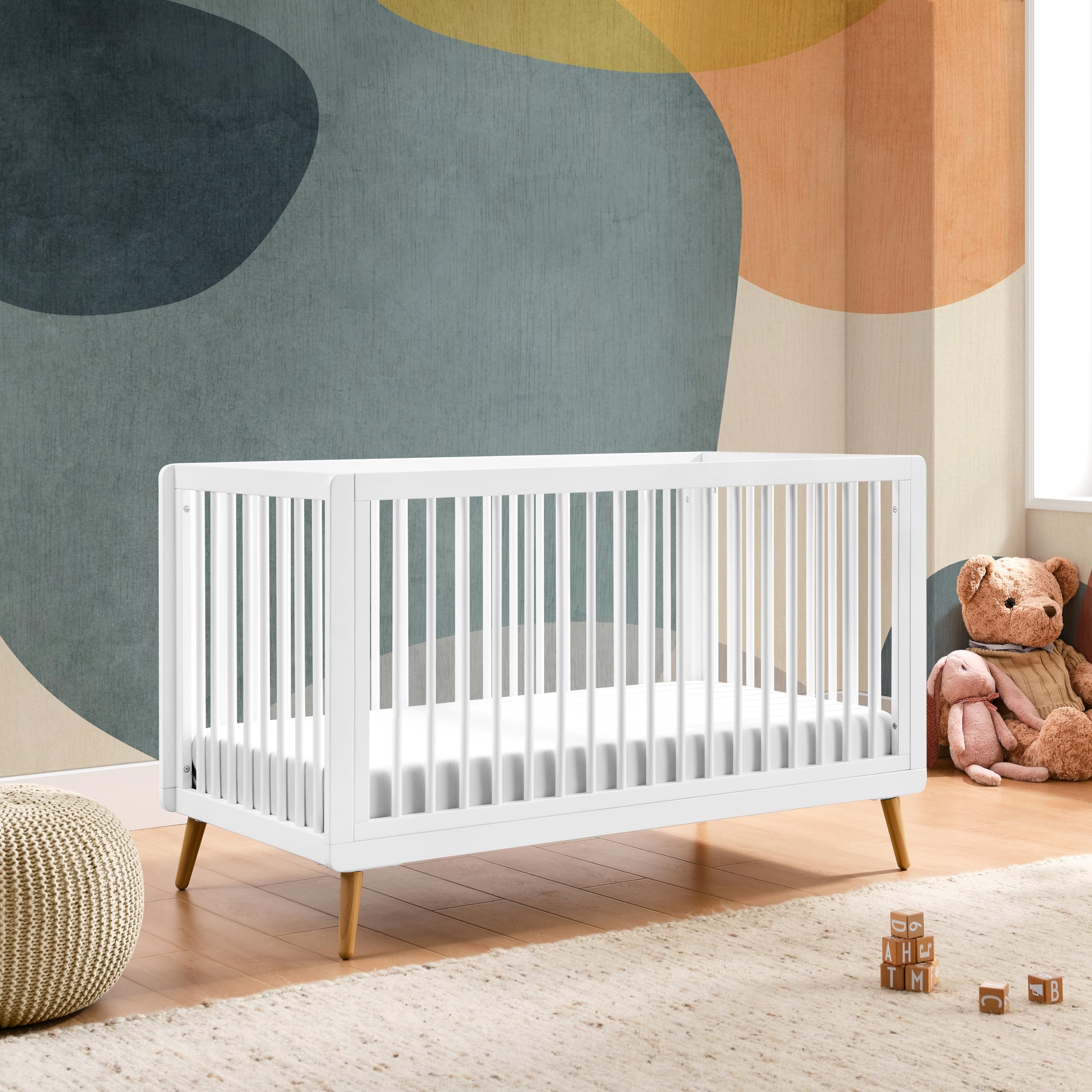Tatum 3-in-1 Convertible Crib, White Finish, Solid Wood, Adjustable Mattress Height