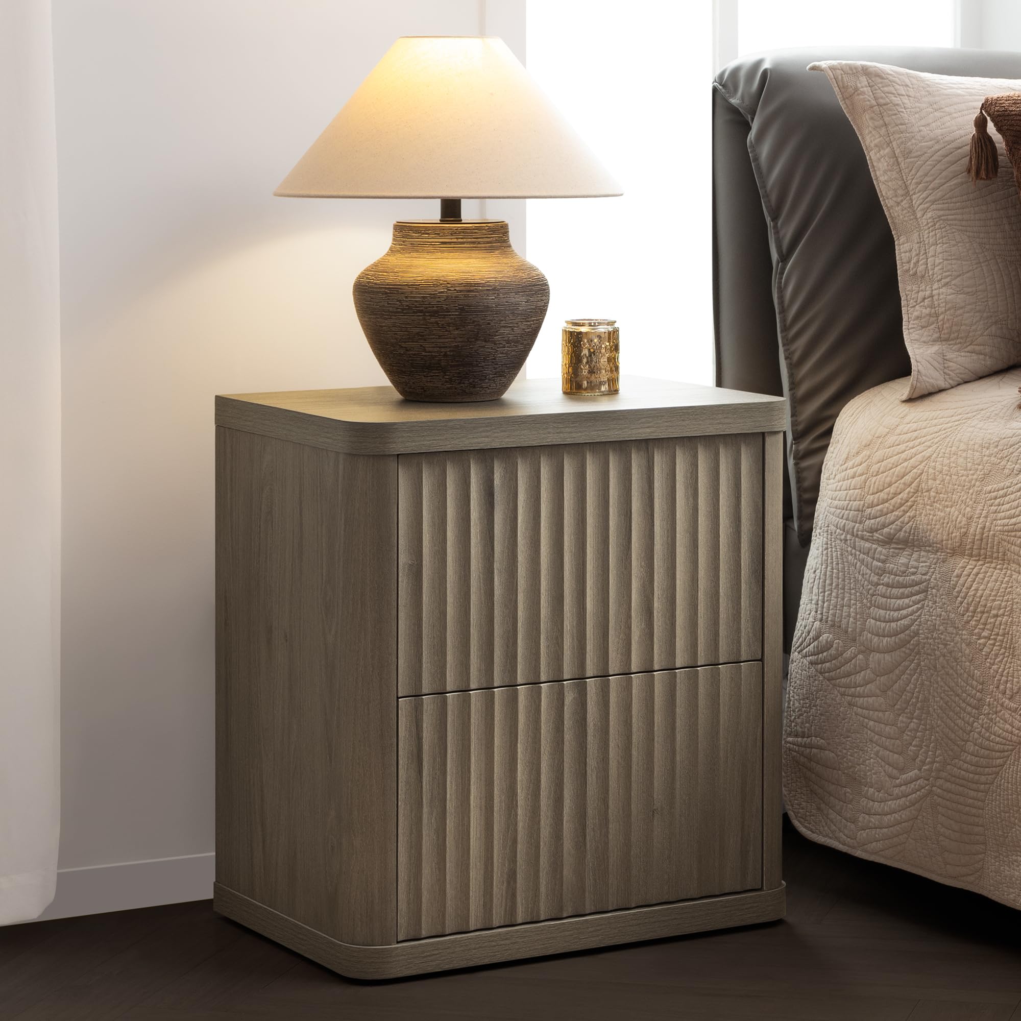 2-Drawer Nightstand Set Grey Alder